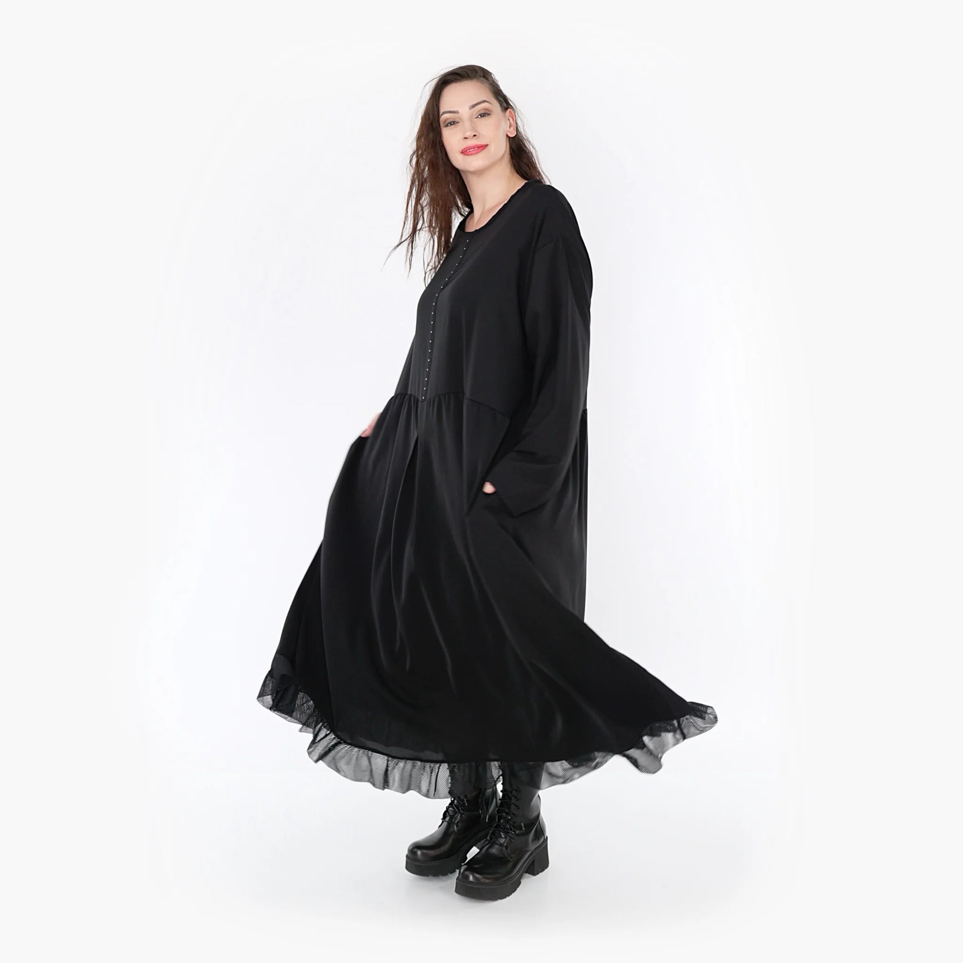  Ballonkleid von AKH Fashion aus Viskose, 1325.06984, Schwarz, Unifarben, Schick, Modern