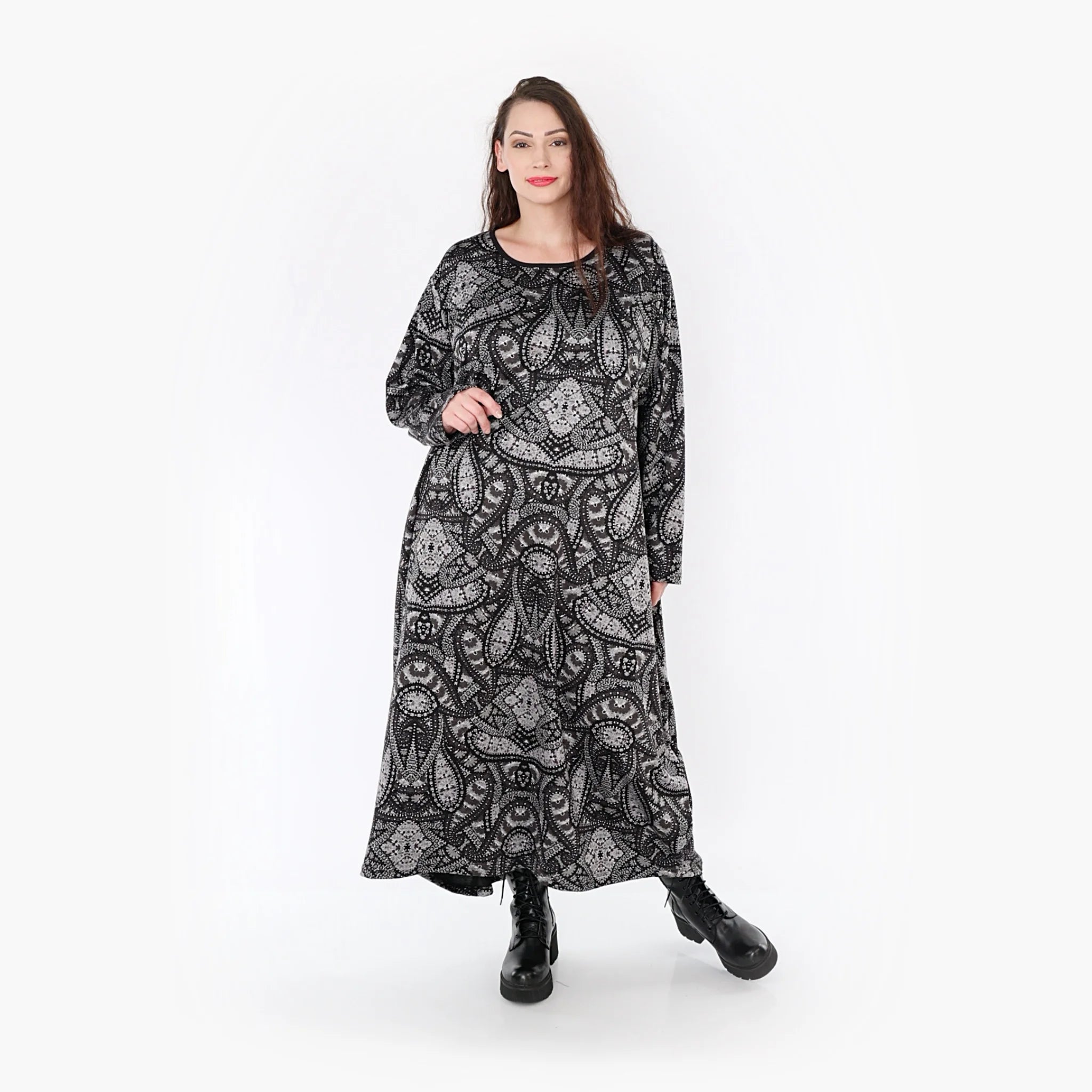  Ballonkleid von AKH Fashion aus Materialmix, 1332.01926, Grau-Schwarz, Schick, Modern