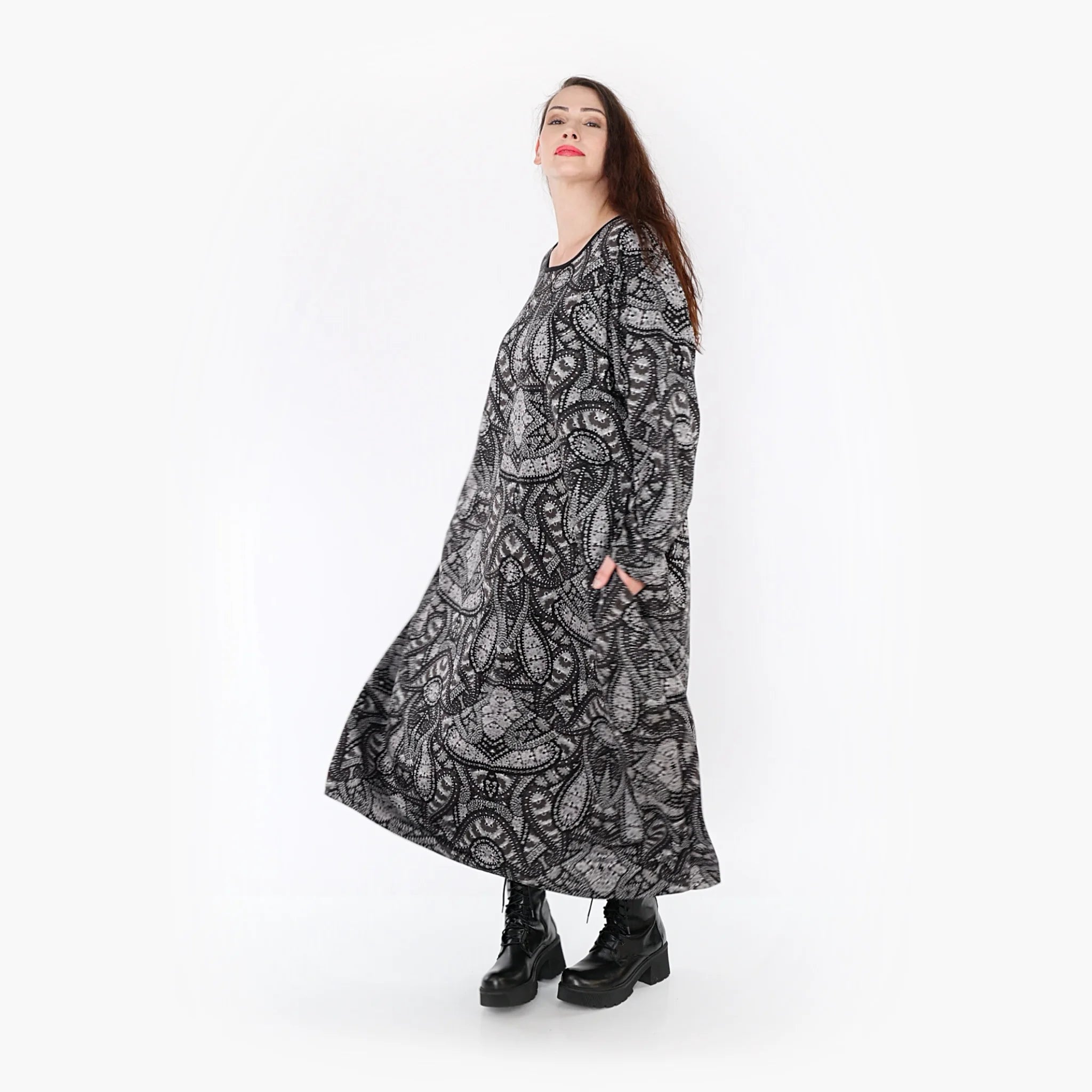  Ballonkleid von AKH Fashion aus Materialmix, 1332.01926, Grau-Schwarz, Schick, Modern