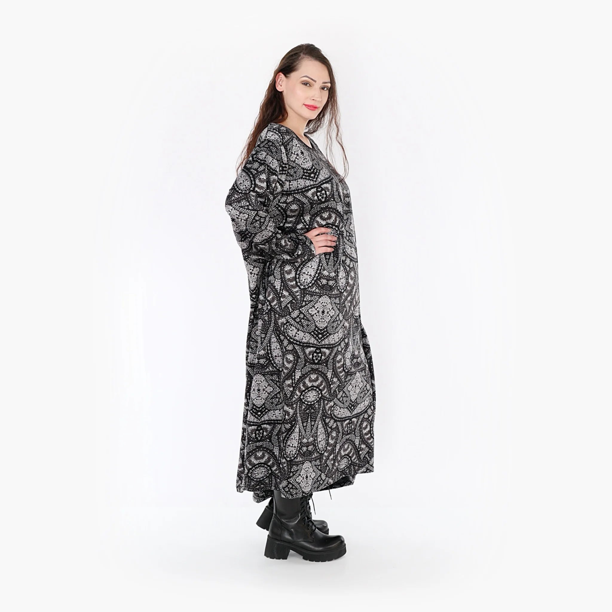  Ballonkleid von AKH Fashion aus Materialmix, 1332.01926, Grau-Schwarz, Schick, Modern