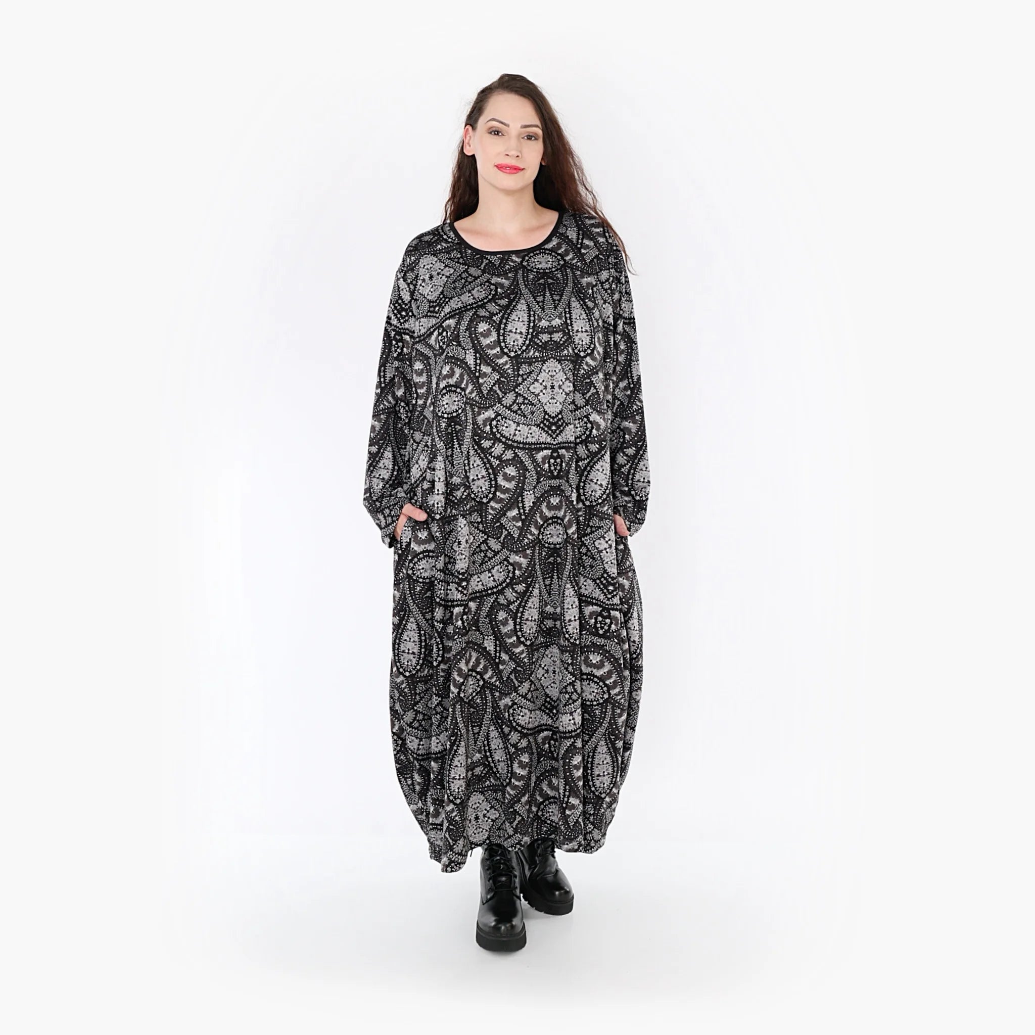  Ballonkleid von AKH Fashion aus Materialmix, 1332.01926, Grau-Schwarz, Schick, Modern