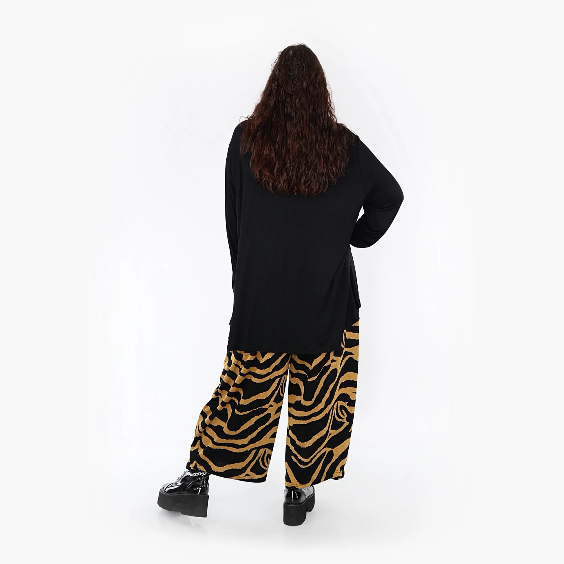  Bequeme Ballonhose mit Zebrastreifen-Muster in Gelb und Schwarz aus hochwertigem Romanit Jersey