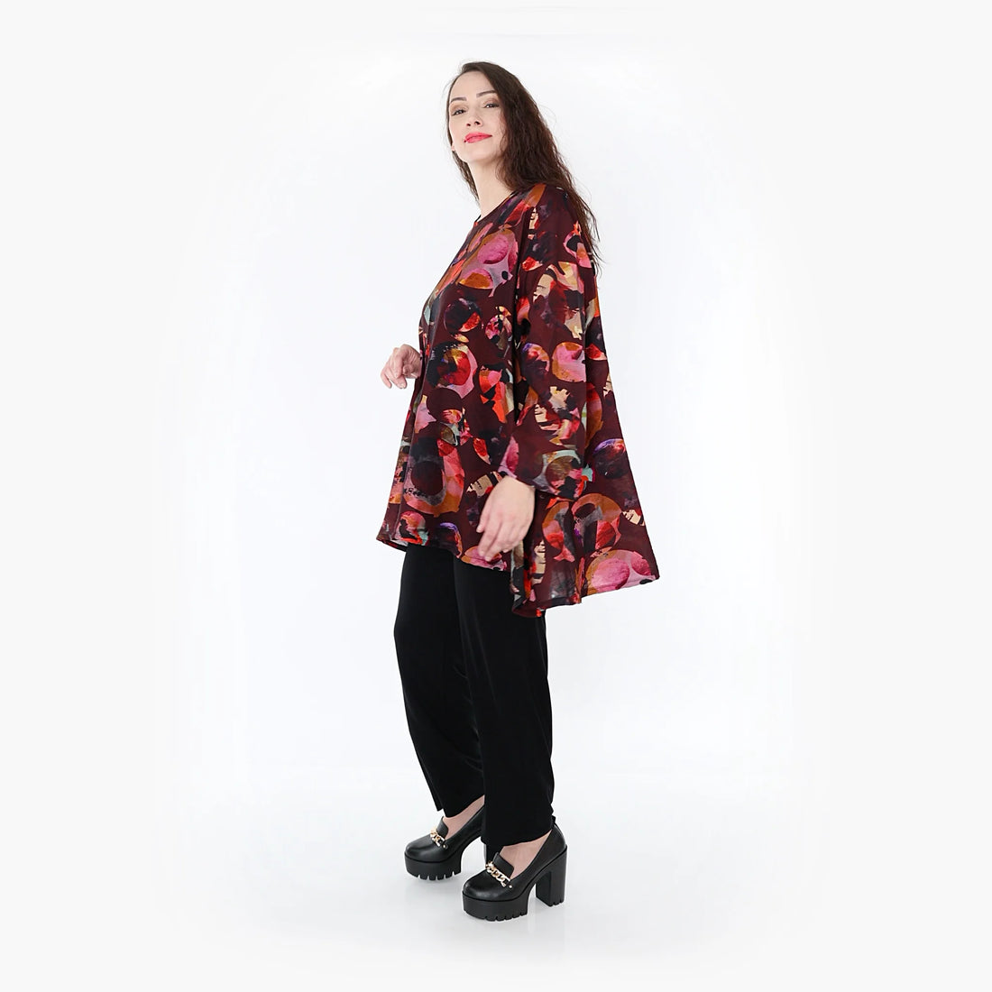  A-Form Bigshirt von AKH Fashion aus Viskose, 1335.00593, Weinrot-Mehrfarbig, Schick, Modern