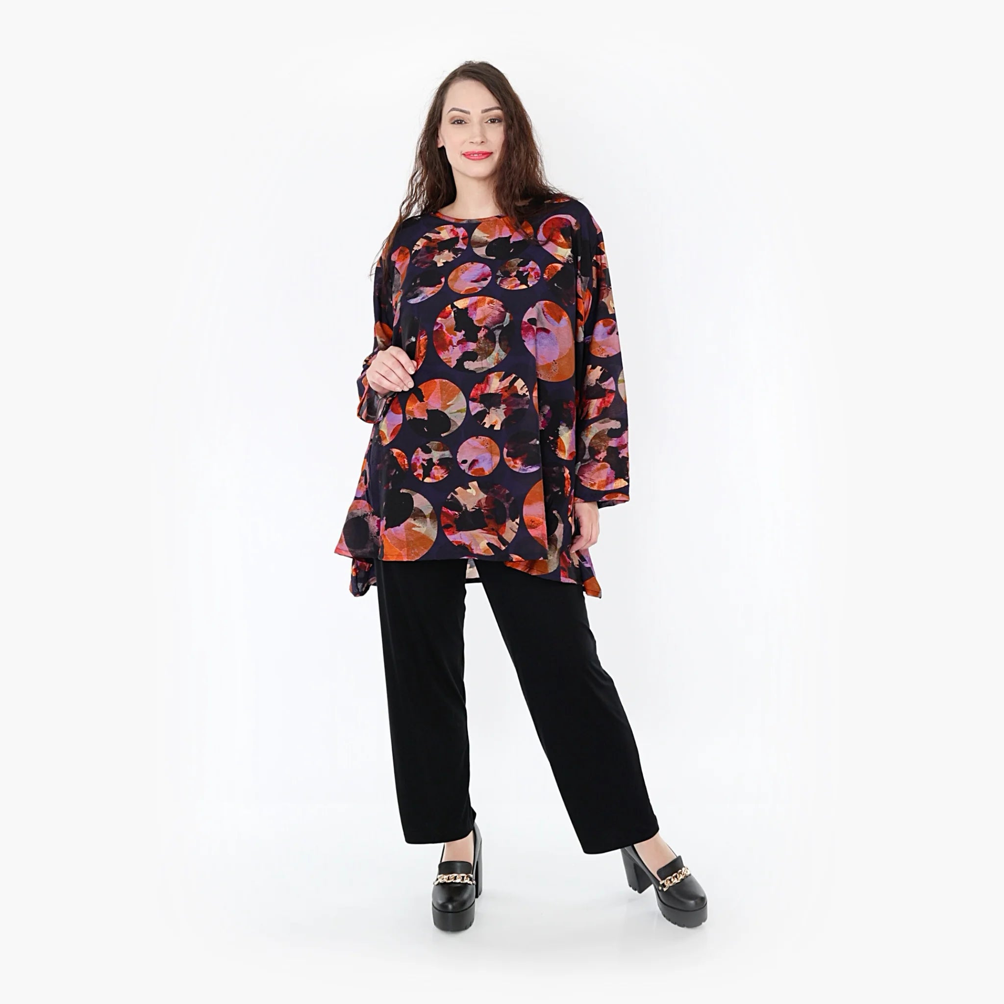  A-Form Bigshirt von AKH Fashion aus Viskose, 1335.00593, Lila-Mehrfarbig, Punkte, Schick