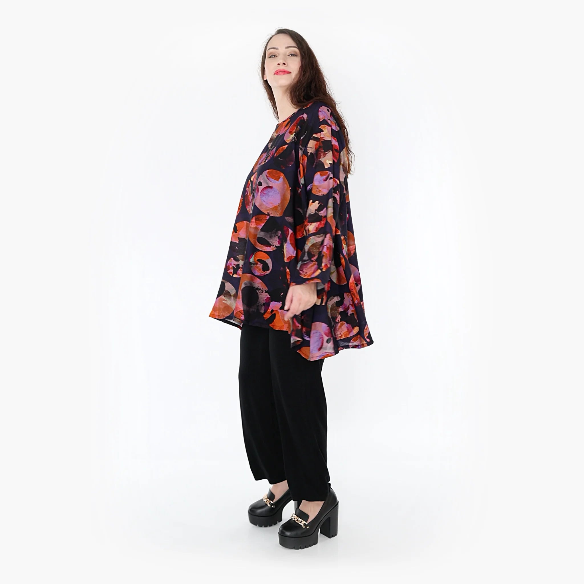 A-Form Bigshirt von AKH Fashion aus Viskose, 1335.00593, Lila-Mehrfarbig, Punkte, Schick
