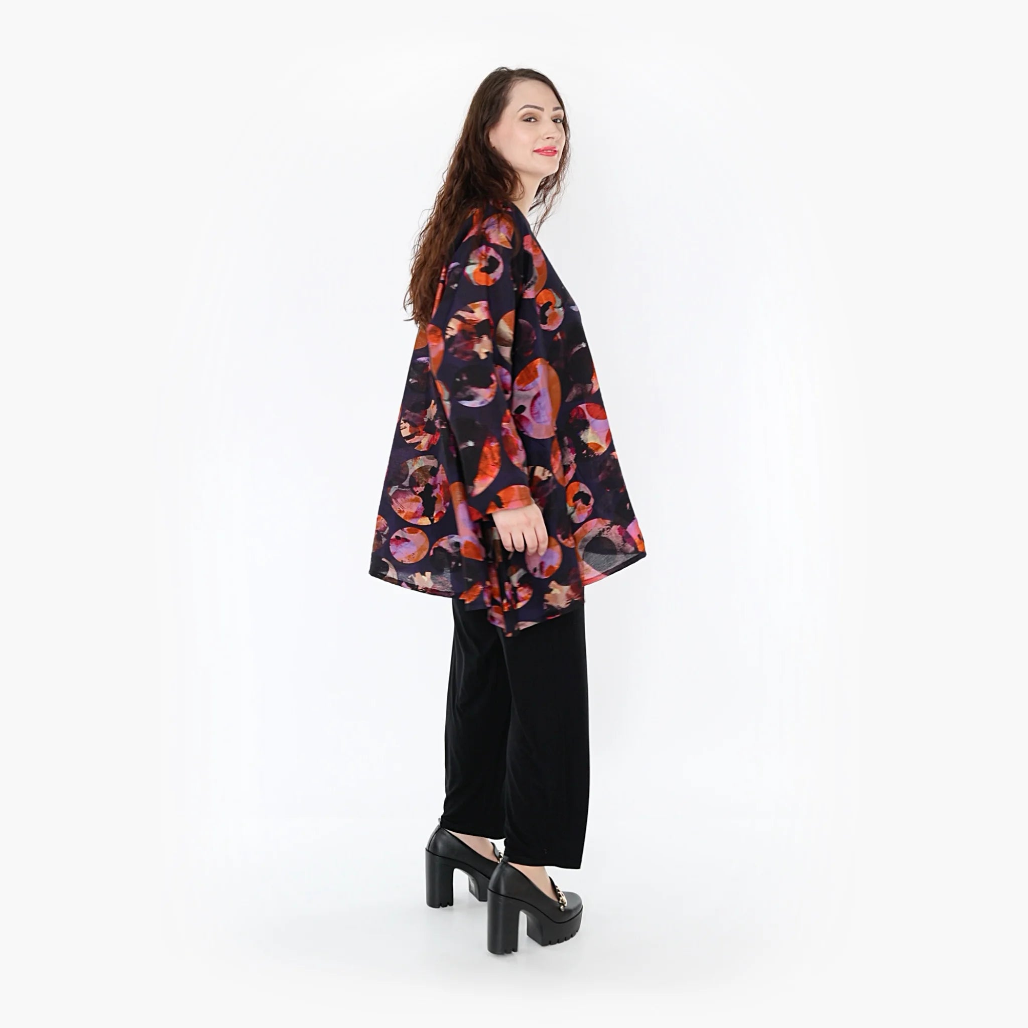  A-Form Bigshirt von AKH Fashion aus Viskose, 1335.00593, Lila-Mehrfarbig, Punkte, Schick