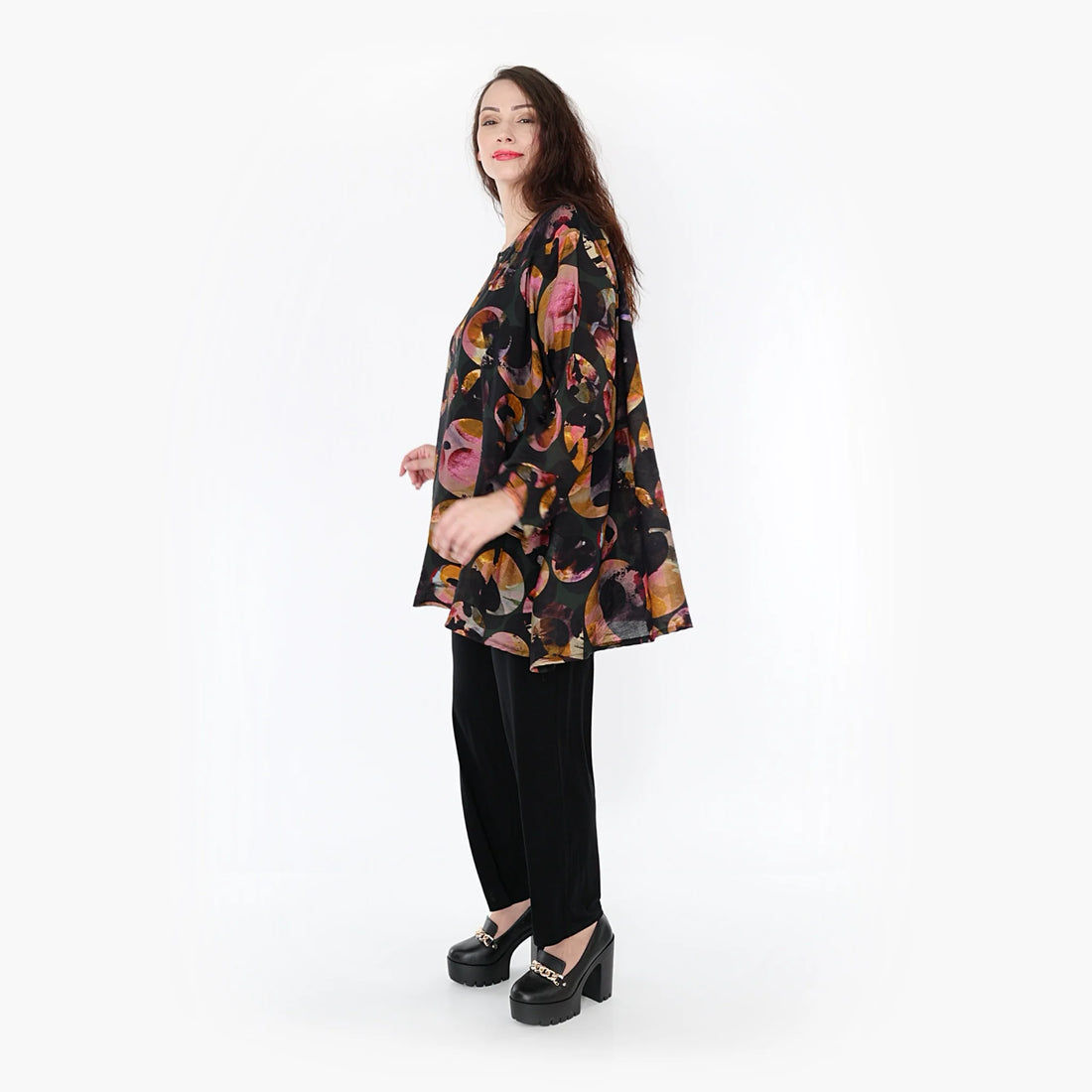  A-Form Bigshirt von AKH Fashion aus Viskose, 1335.00593, Grün-Mehrfarbig, Punkte, Ausgefallen