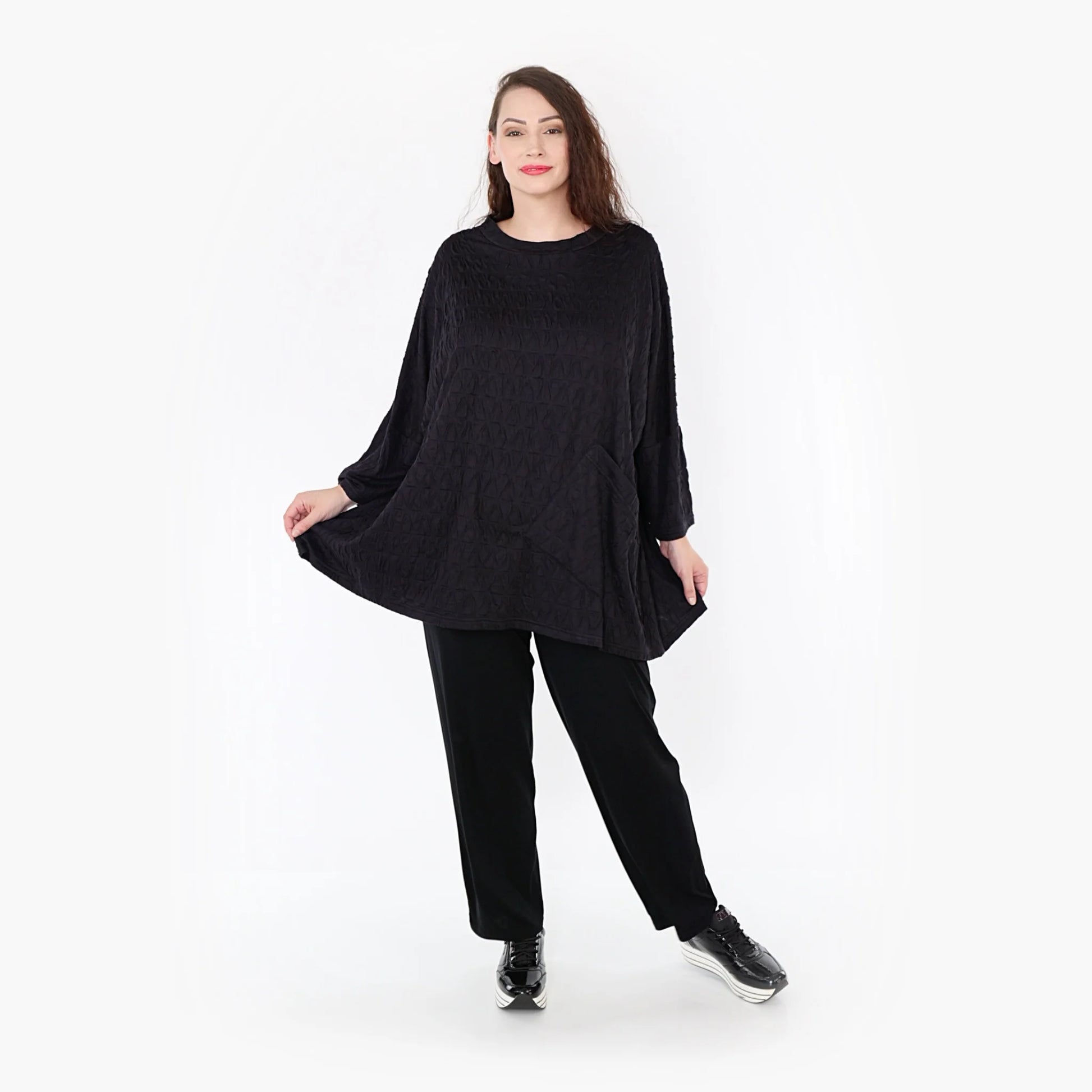  A-Form Bigshirt von AKH Fashion aus Viskose, 1341.06973, Schwarz, Unifarben, Schick, Modern