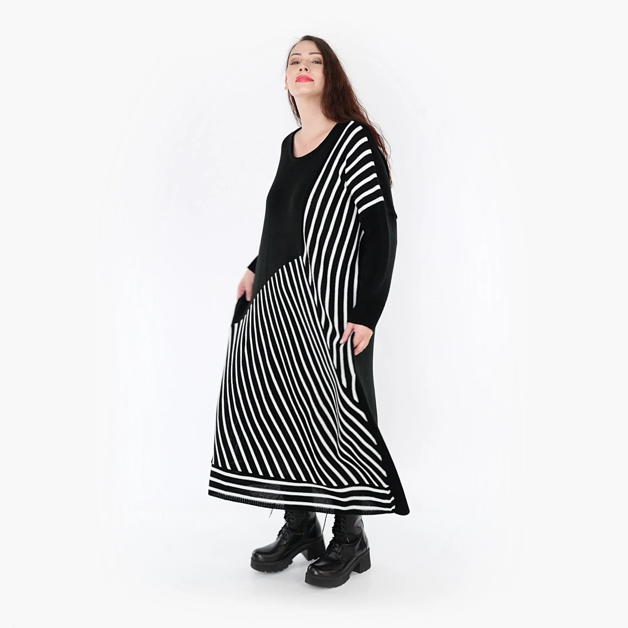  Ballonkleid von AKH Fashion aus Baumwolle, 1343.02318, Schwarz-Weiß, Schick, Modern