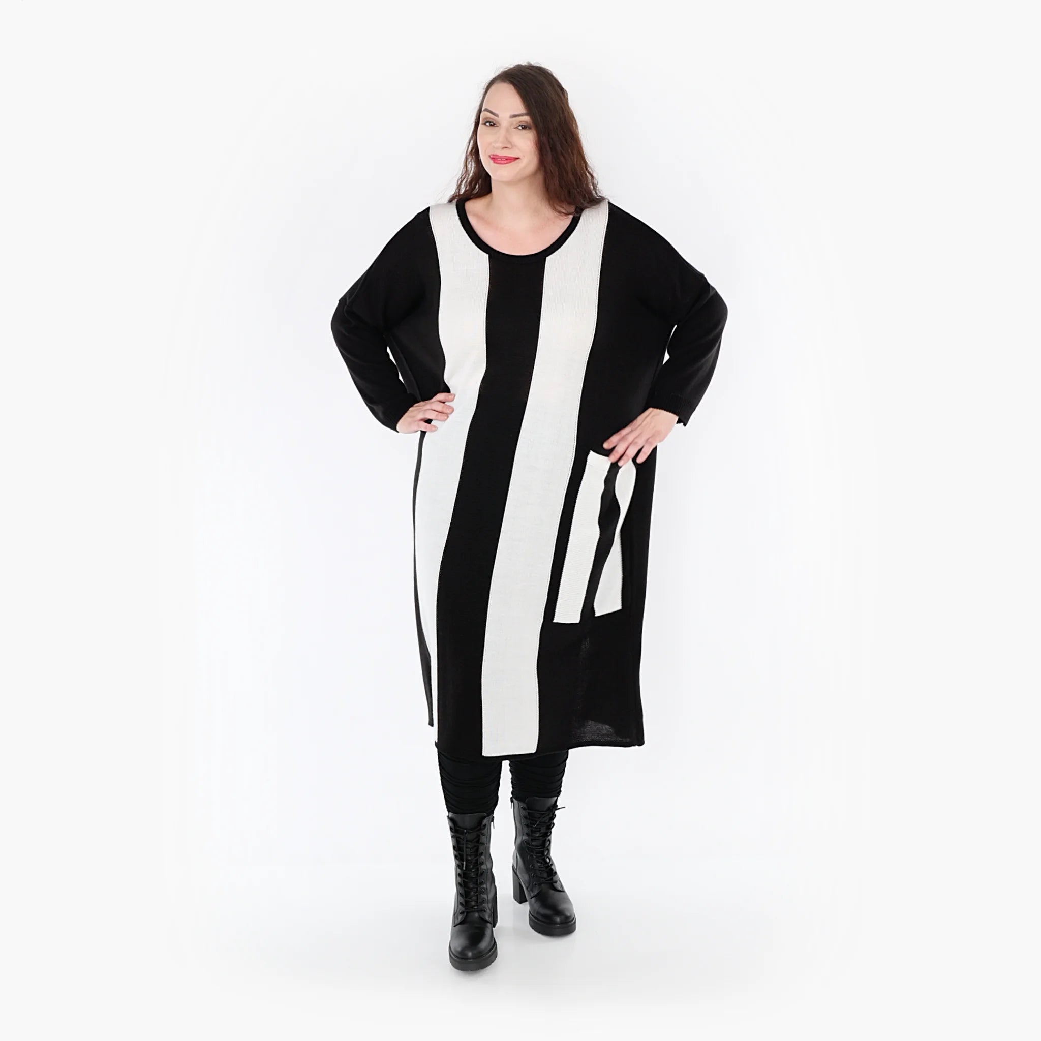  Ballonkleid von AKH Fashion aus Baumwolle, 1343.02327, Schwarz, Blockstreifen, Schick