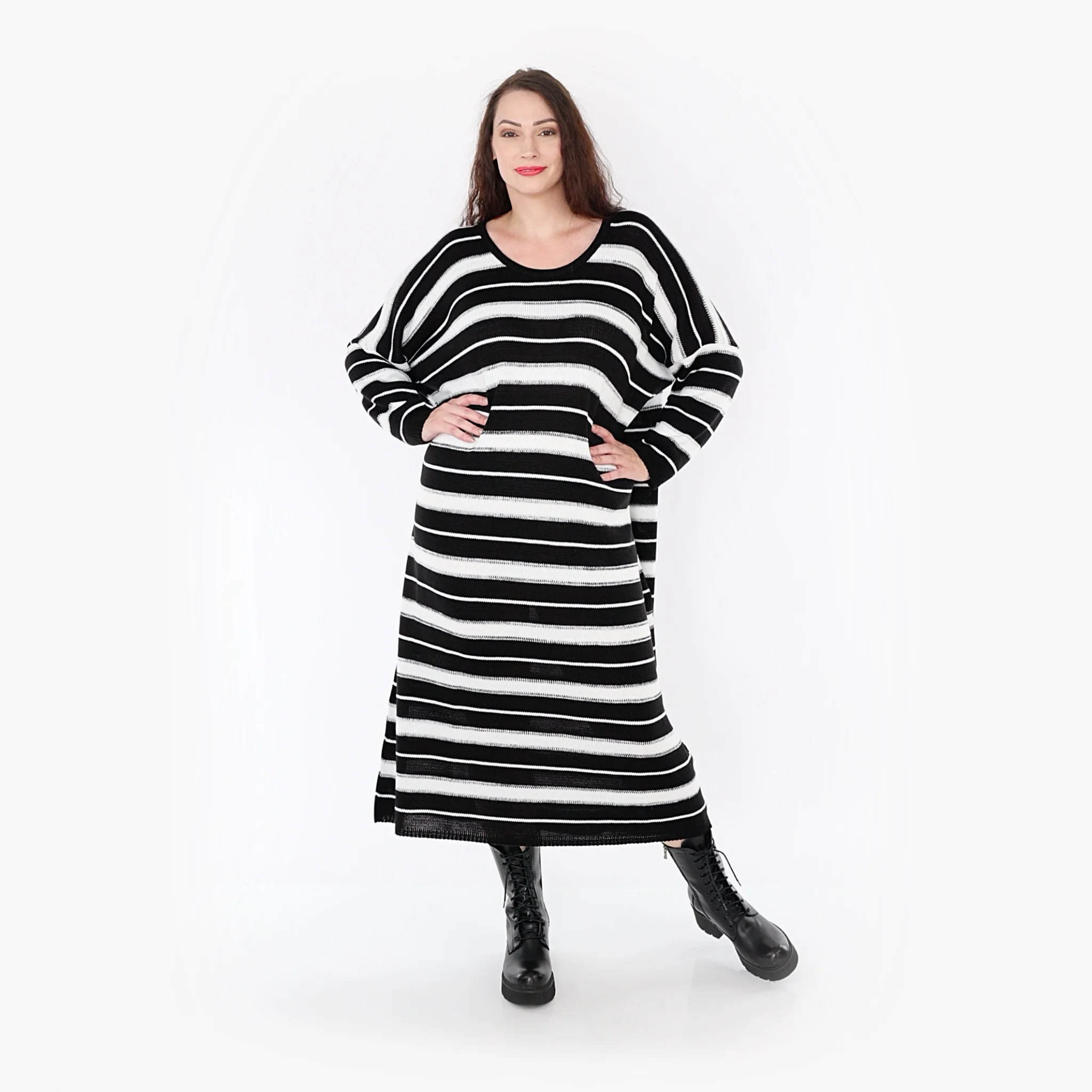  AKH Fashion Kleid in gerader Form, aus Baumwolle, 1343.02337, Schwarz-Weiß, Schick