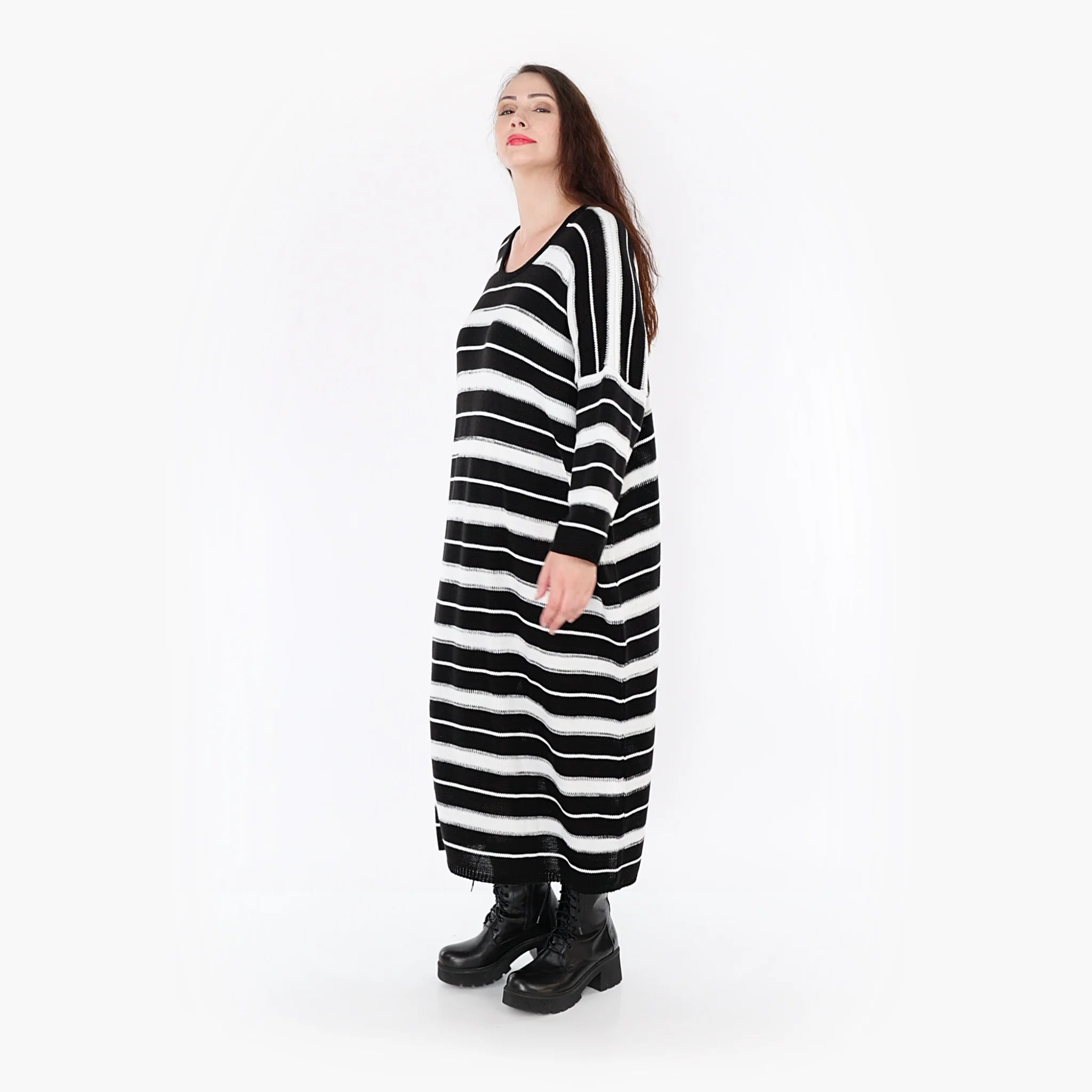  AKH Fashion Kleid in gerader Form, aus Baumwolle, 1343.02337, Schwarz-Weiß, Schick