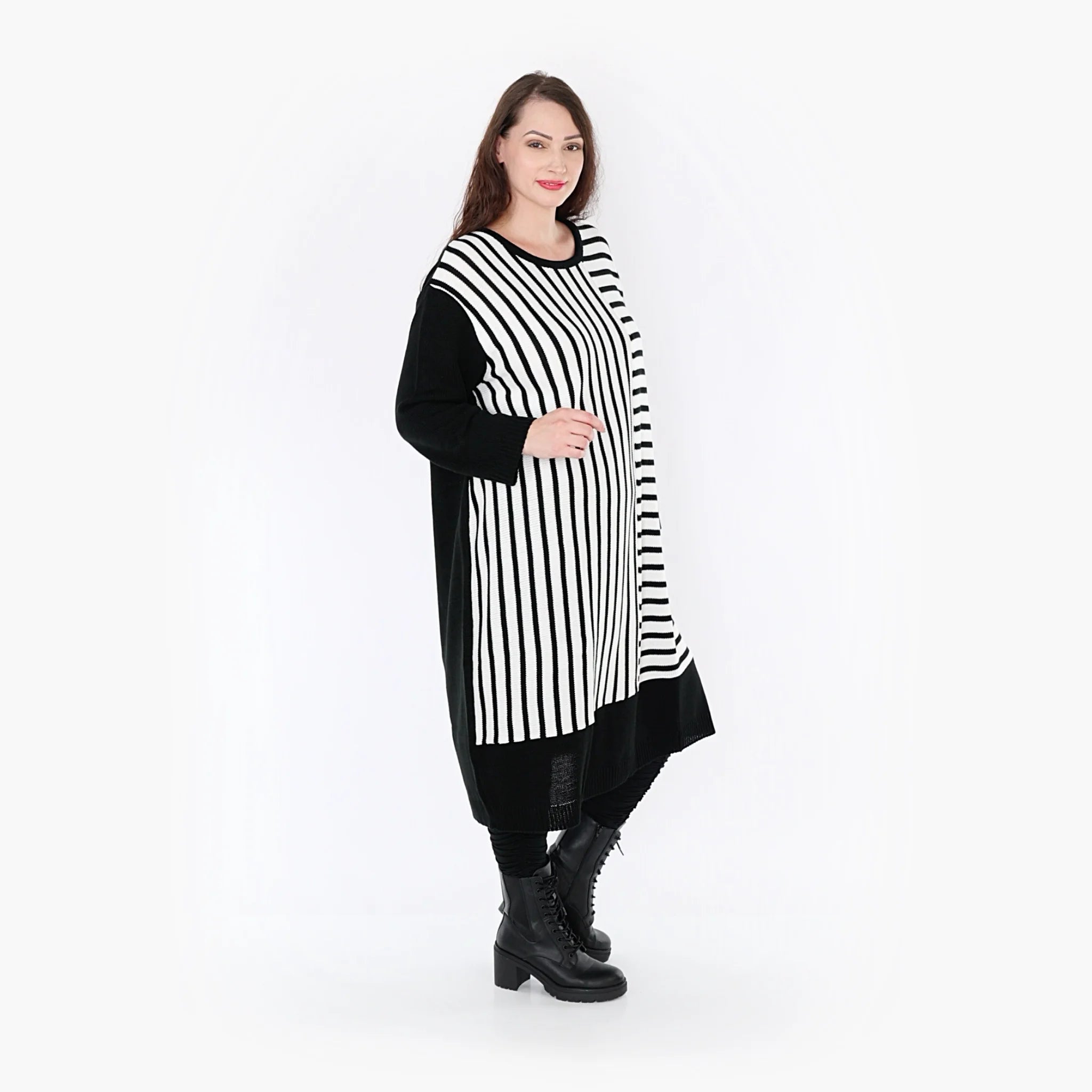  Ballonkleid von AKH Fashion aus Baumwolle, 1343.02346, Weiß-Schwarz, Schick, Modern