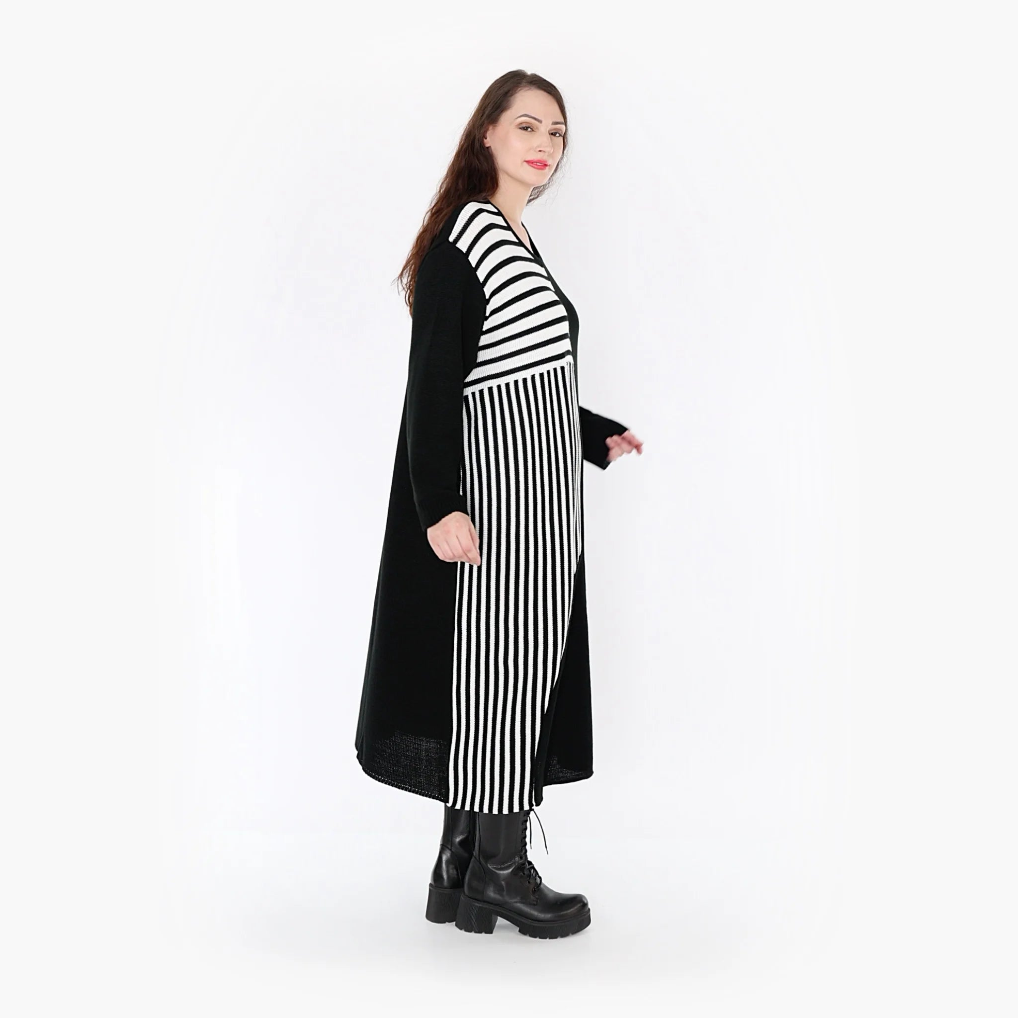  AKH Fashion Kleid in gerader Form, aus Baumwolle, 1343.02401, Schwarz-Weiß, Streifen