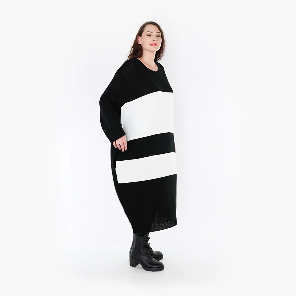  Ballonkleid von AKH Fashion aus Baumwolle, 1343.02402, Schwarz-Weiß, Streifen, Schick