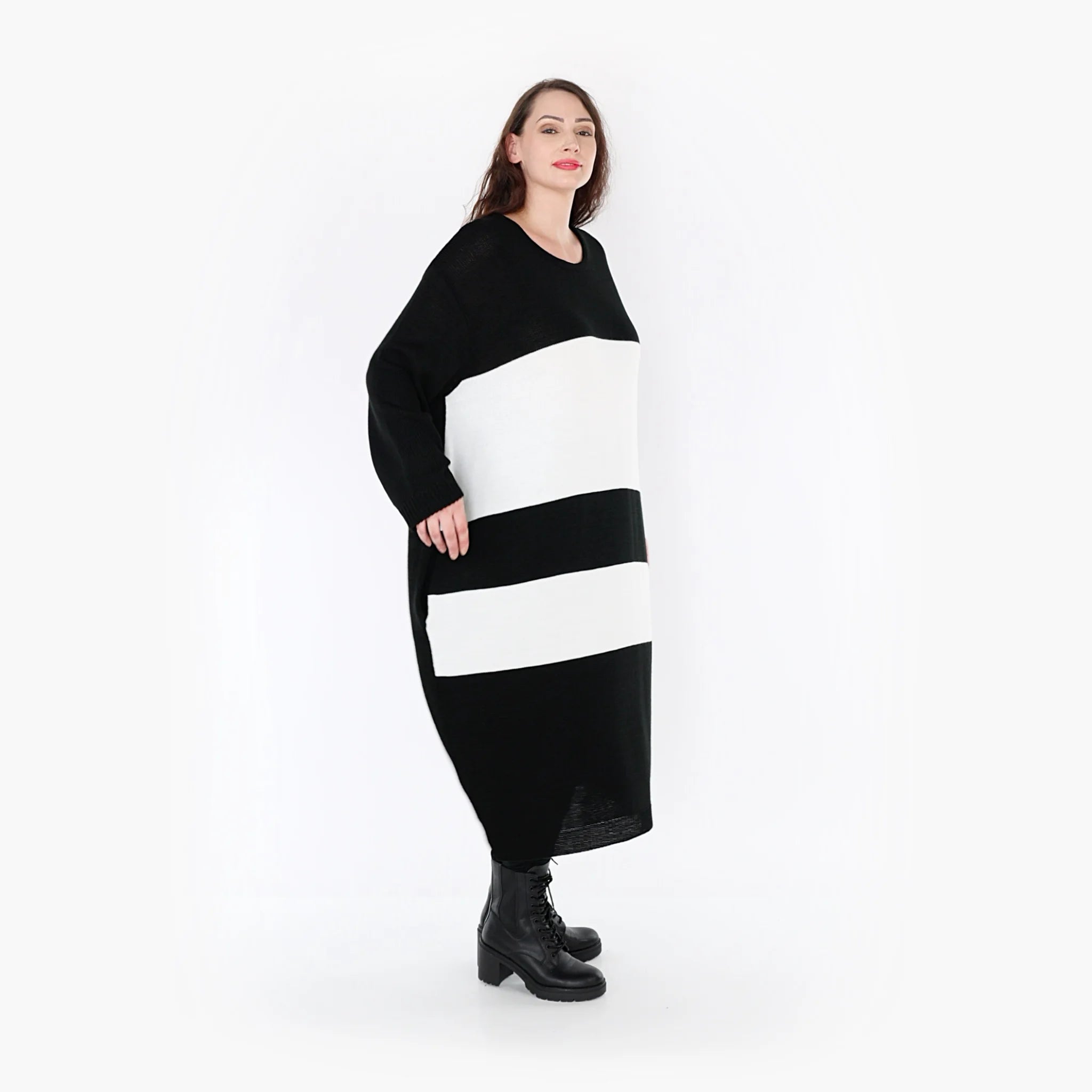  Ballonkleid von AKH Fashion aus Baumwolle, 1343.02402, Schwarz-Weiß, Streifen, Schick