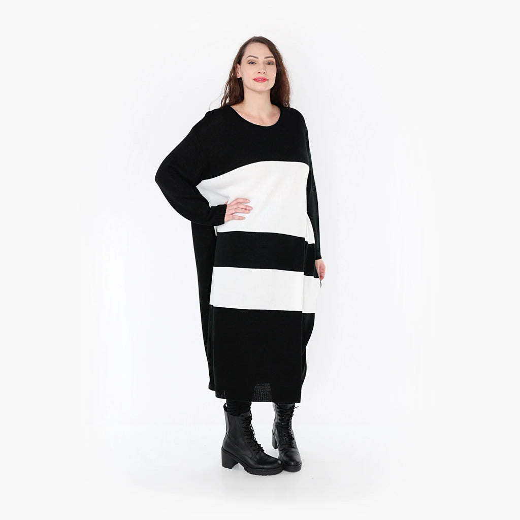  Ballonkleid von AKH Fashion aus Baumwolle, 1343.02402, Schwarz-Weiß, Streifen, Schick