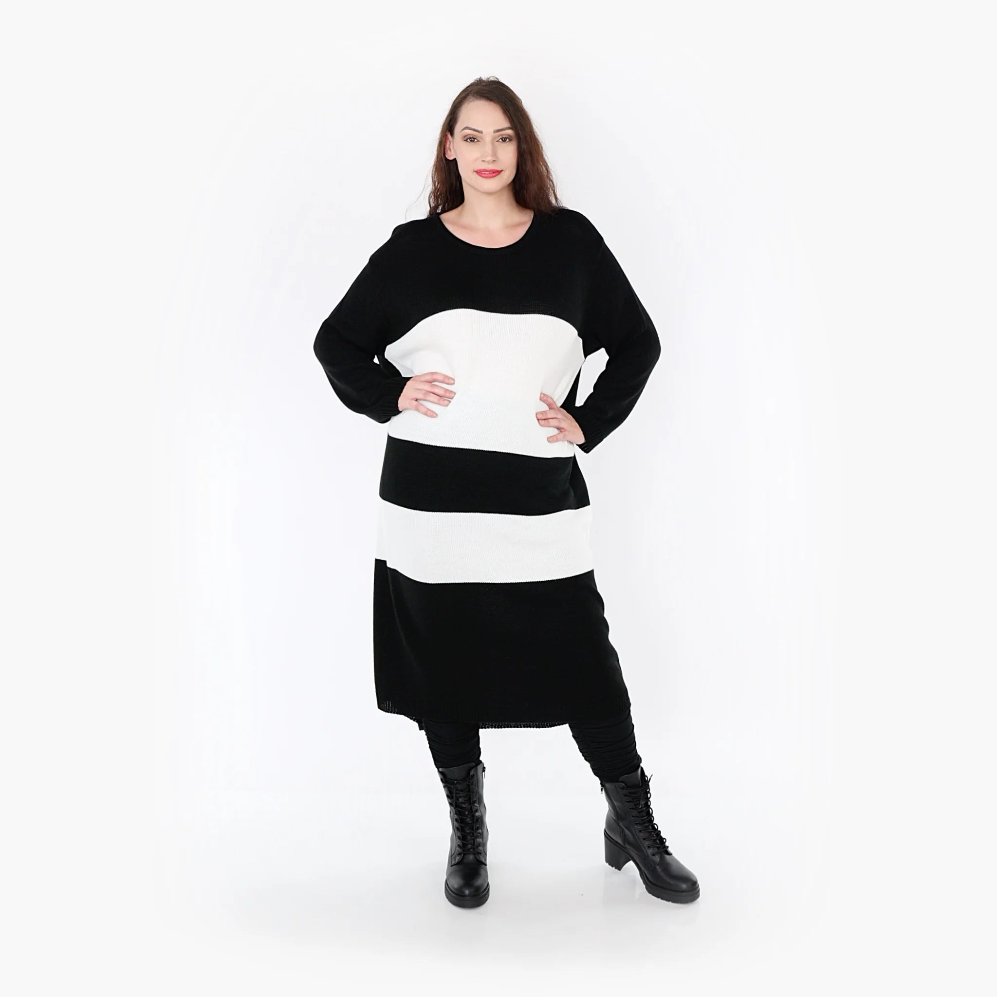  Ballonkleid von AKH Fashion aus Baumwolle, 1343.02402, Schwarz-Weiß, Streifen, Schick