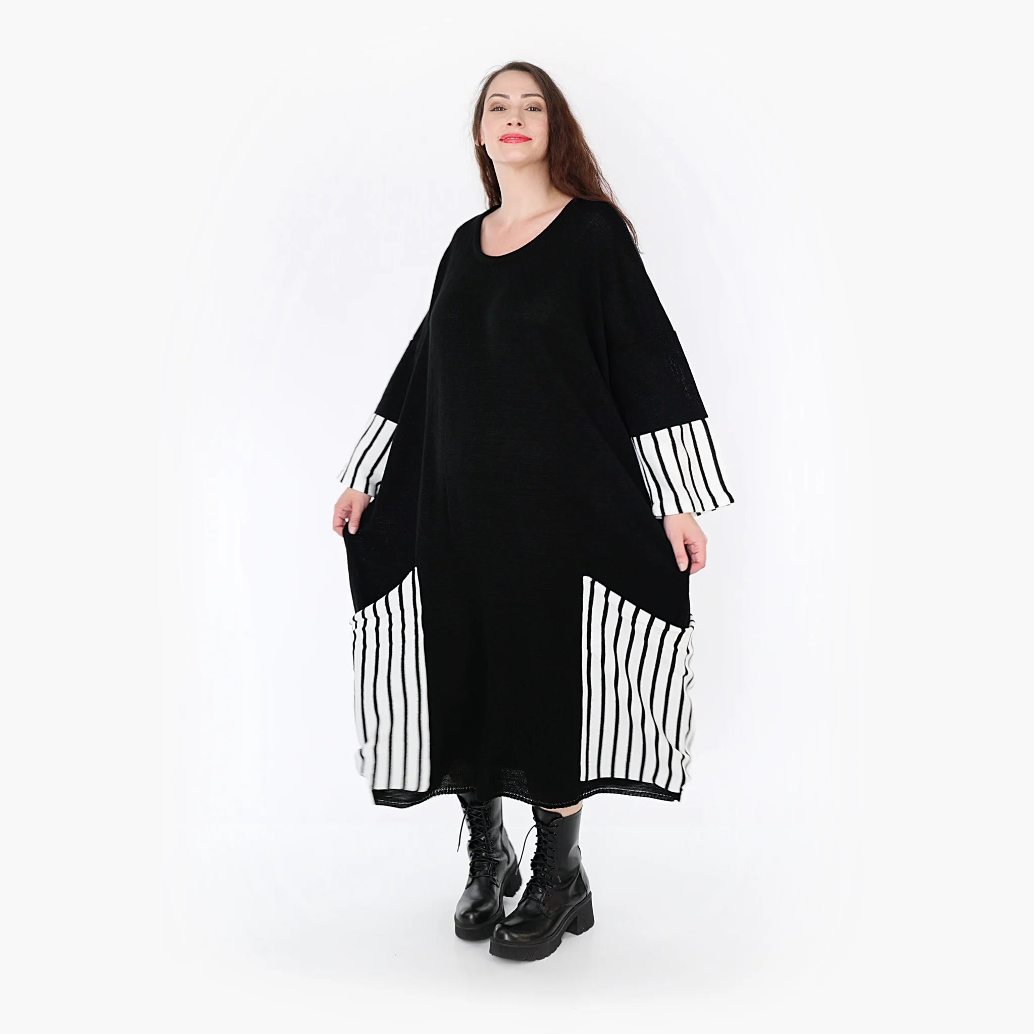  AKH Fashion Kleid in gerader Form, aus Baumwolle, 1343.02405, Schwarz-Weiß, Streifen