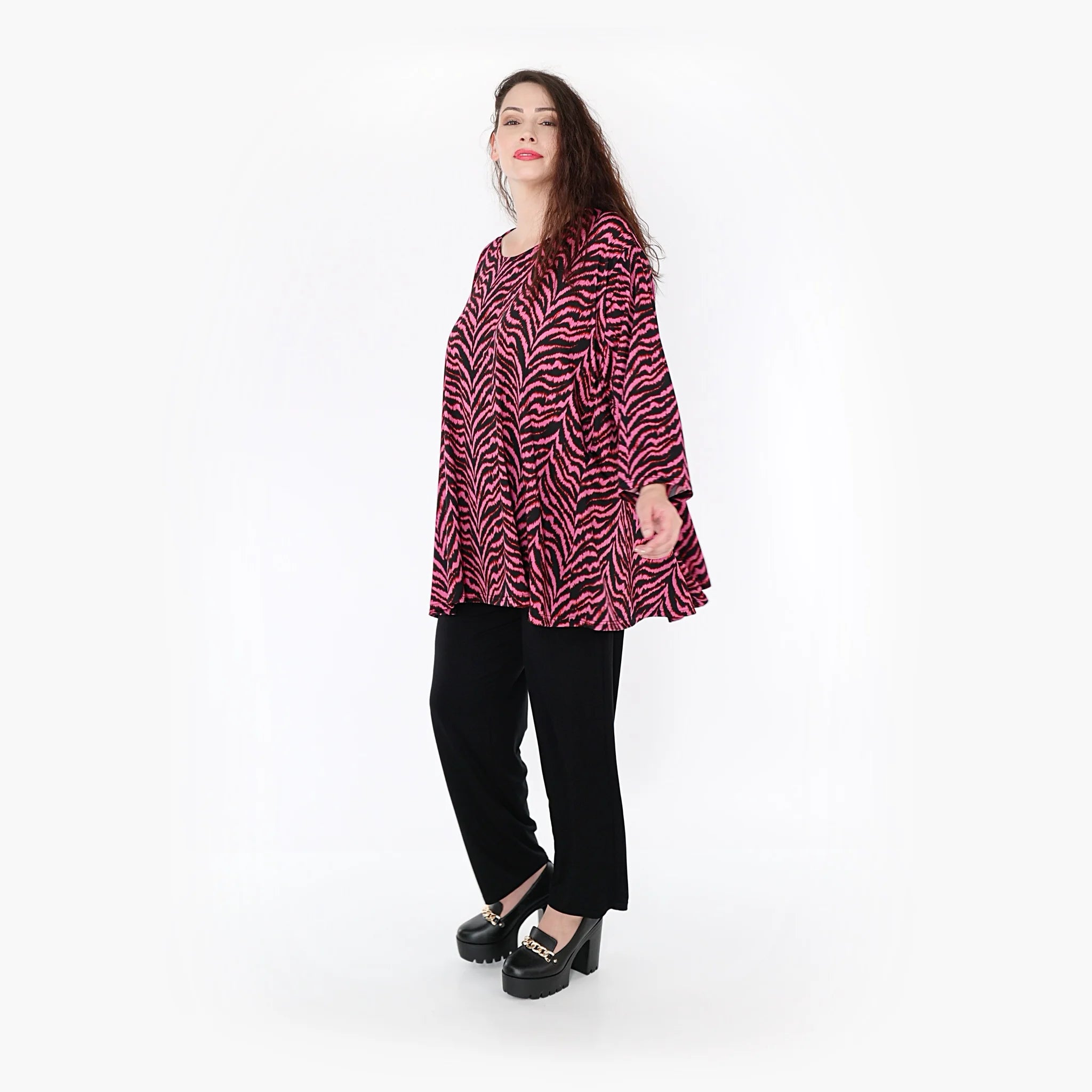  A-Form Bigshirt von AKH Fashion aus Viskose, 1344.00593, Fuchsia-Schwarz, Schick, Modern