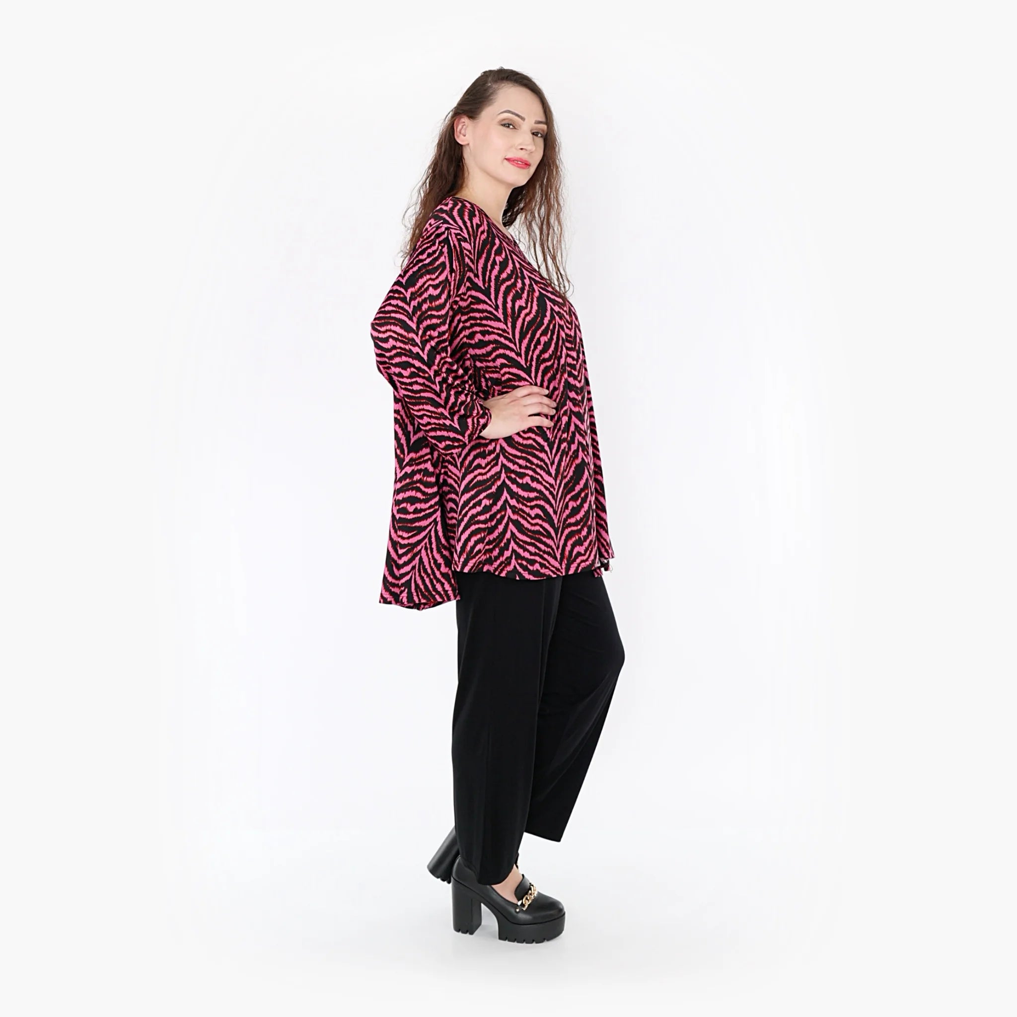  A-Form Bigshirt von AKH Fashion aus Viskose, 1344.00593, Fuchsia-Schwarz, Schick, Modern
