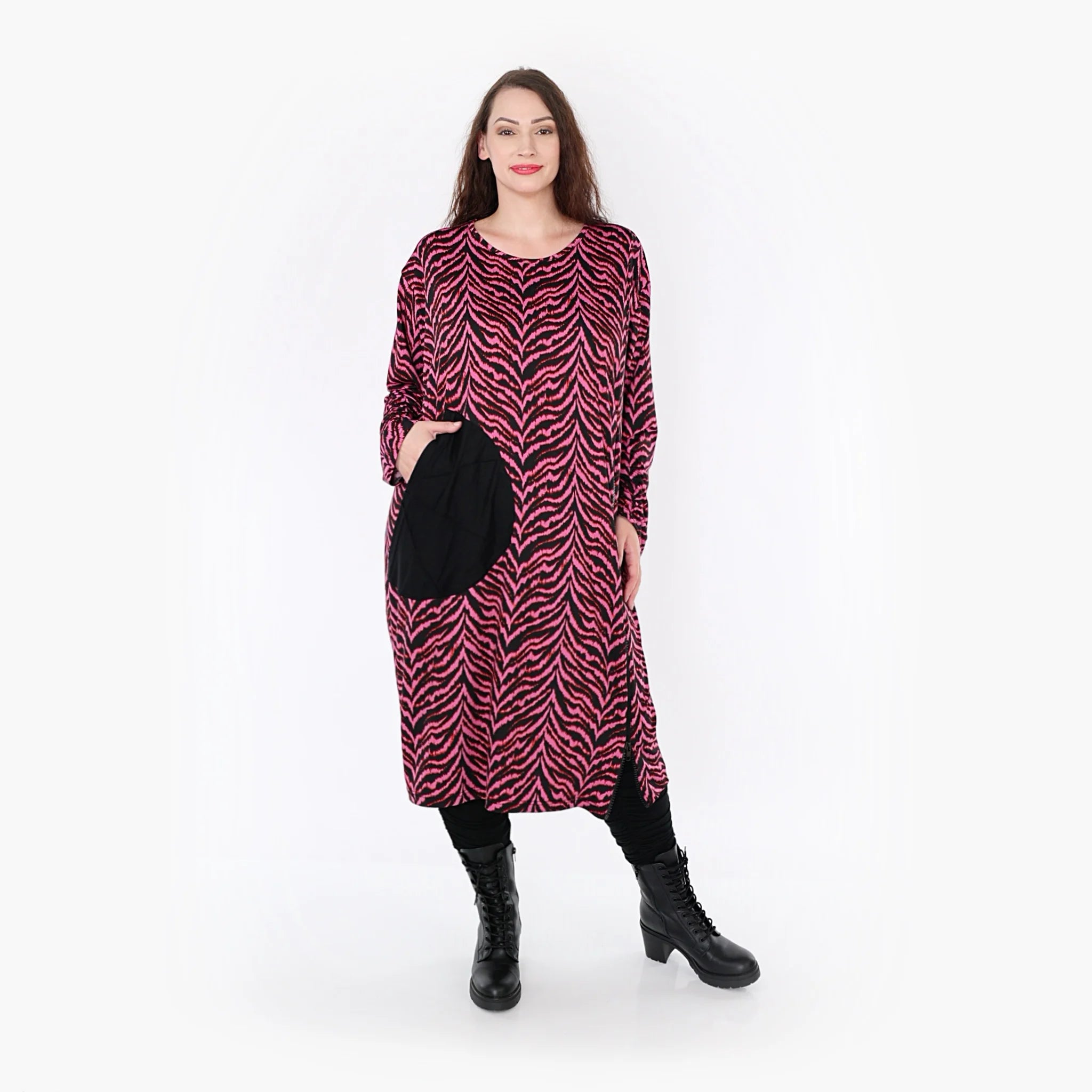  Ballonkleid von AKH Fashion aus Viskose, 1344.06942, Fuchsia-Schwarz, Schick, Modern