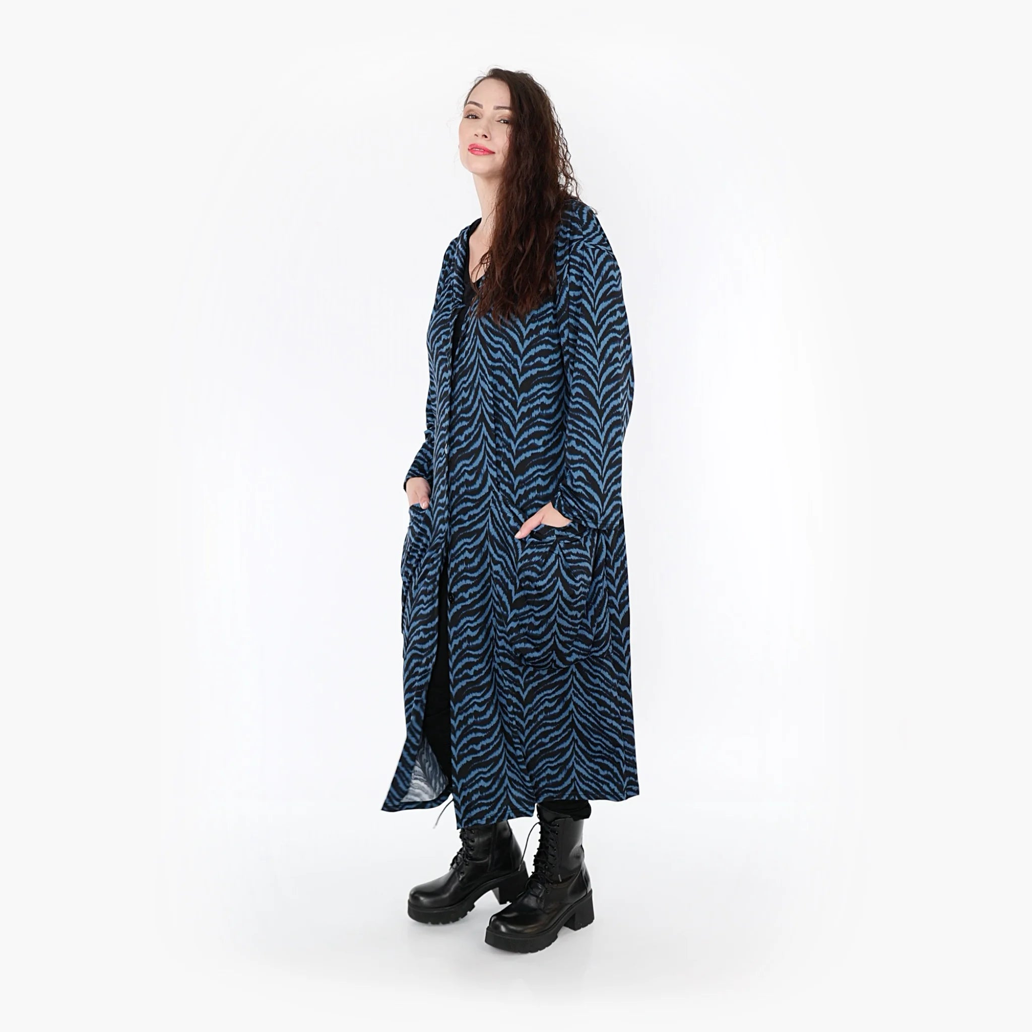  Ballonmantel von AKH Fashion aus Viskose, 1344.06976, Petrol-Schwarz, Schick, Modern