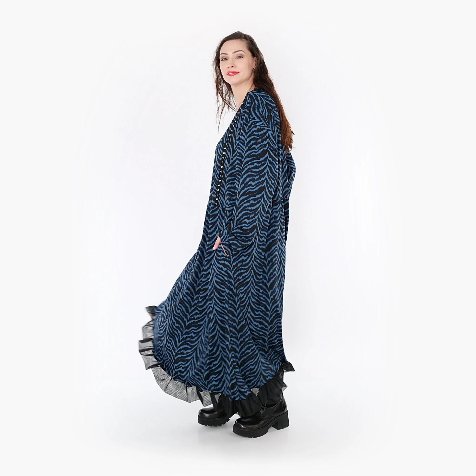  Ballonkleid von AKH Fashion aus Viskose, 1344.06984, Petrol-Schwarz, Unifarben, Schick