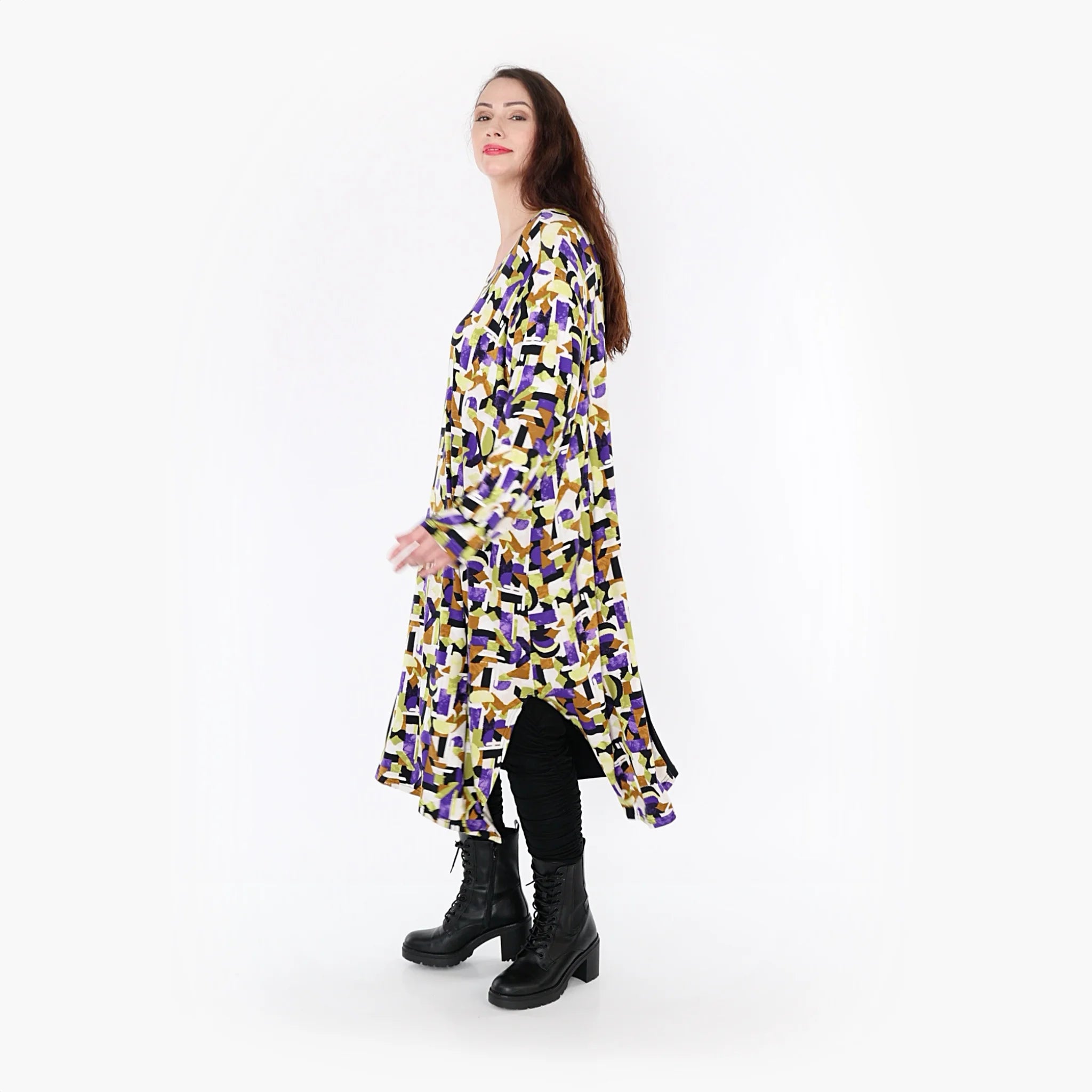  Ballonkleid von AKH Fashion aus Viskose, 1345.06980, Violett-Lime-Schwarz, Grafik, Schick