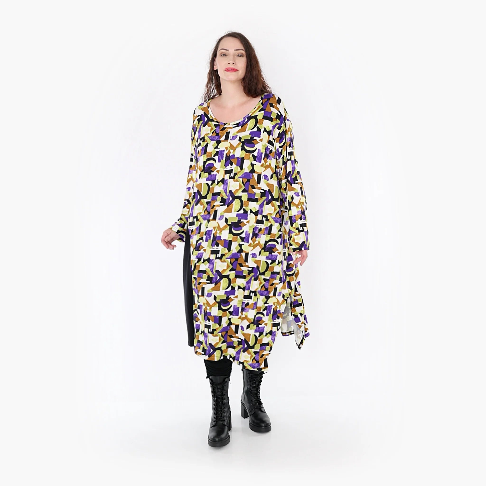  Ballonkleid von AKH Fashion aus Viskose, 1345.06980, Violett-Lime-Schwarz, Grafik, Schick