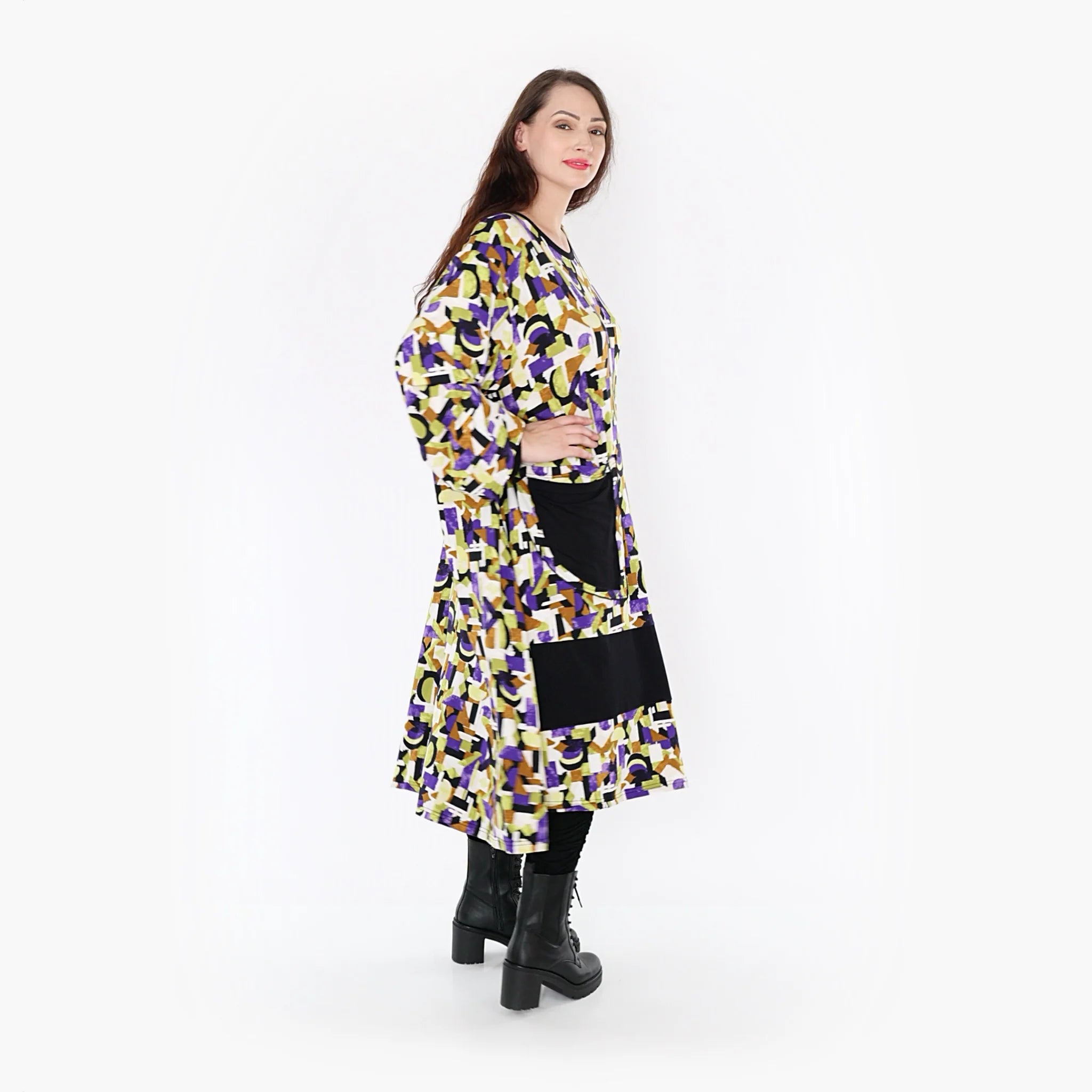  Ballonkleid von AKH Fashion aus Viskose, 1345.06981, Violett-Lime-Schwarz, Grafik, Schick