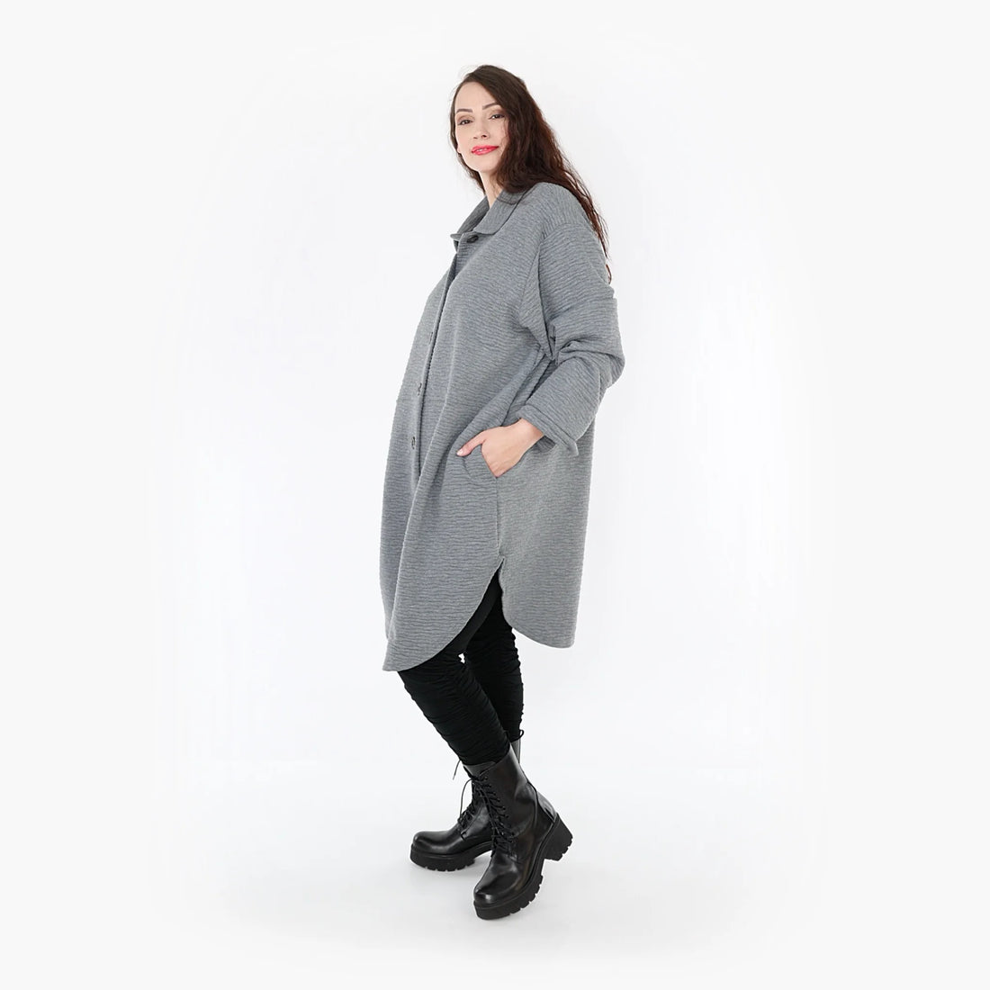  Bluse von AKH Fashion aus Materialmix in gerundeter Form, 1347.06881, Grau, Ausgefallen