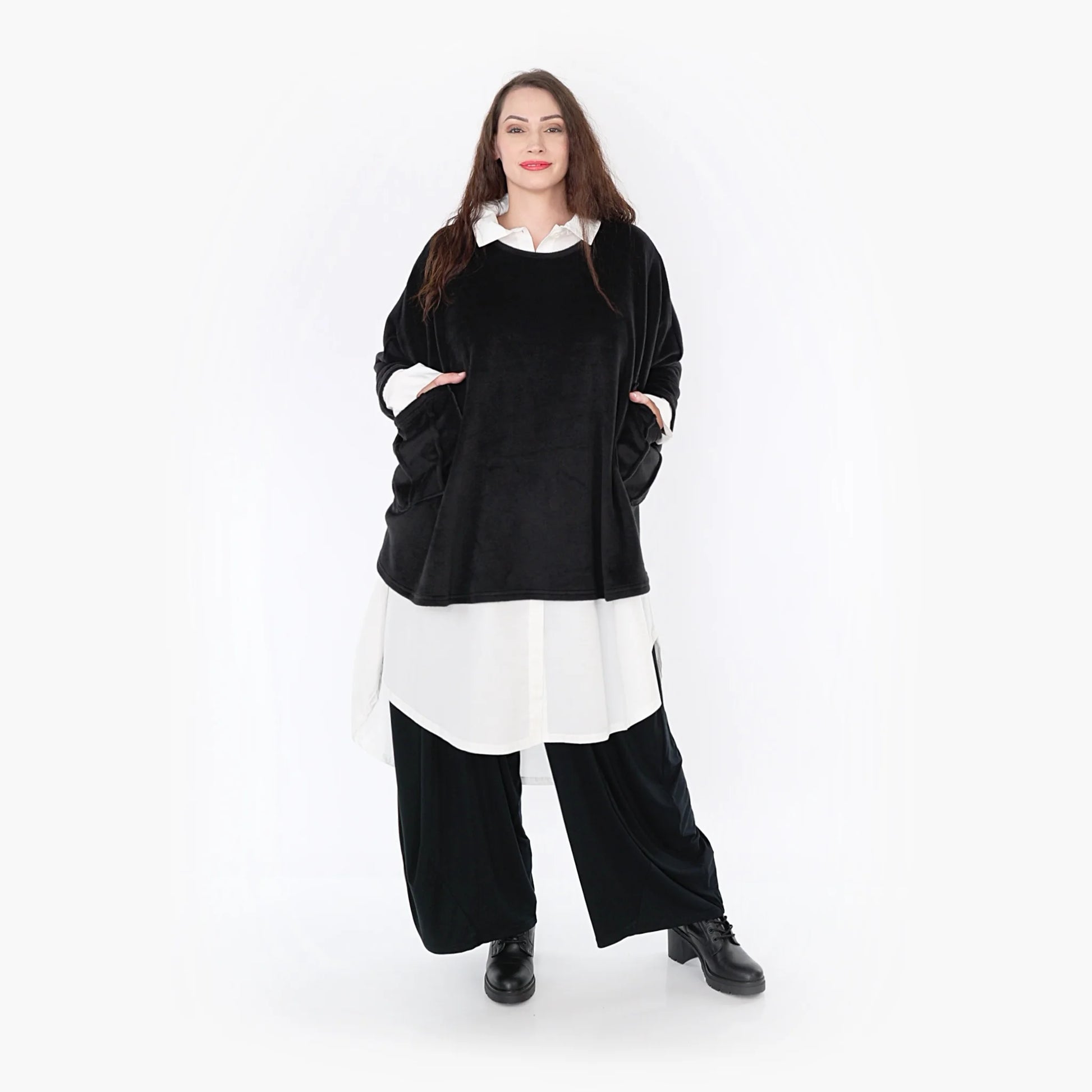  Bigshirt von AKH Fashion aus Polyester in gerundeter Form, 1348.06887, Schwarz, Ausgefallen