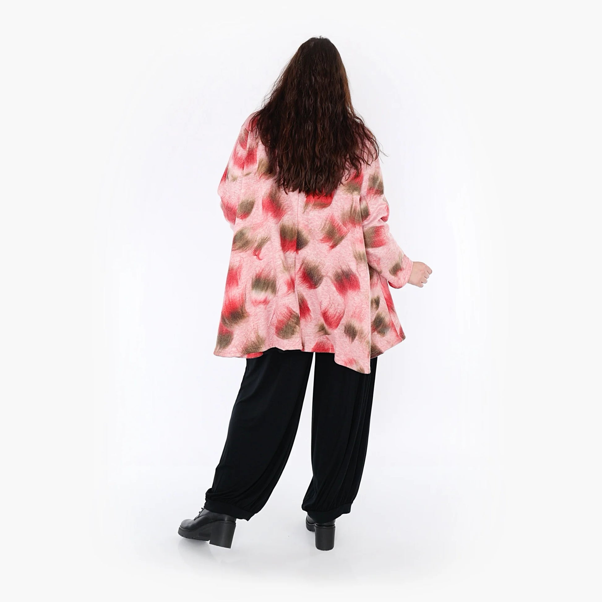  Oversize A-Form Jacke in pink-grün mit aufgesetzten Taschen für Plus Size Fashion