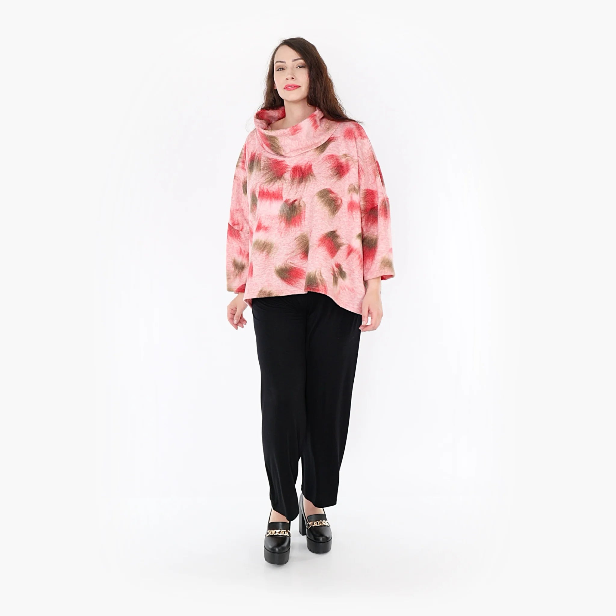  AKH Fashion Bigshirt in kastiger Form, aus Materialmix, 1351.03019, Pink-Grün, Schick
