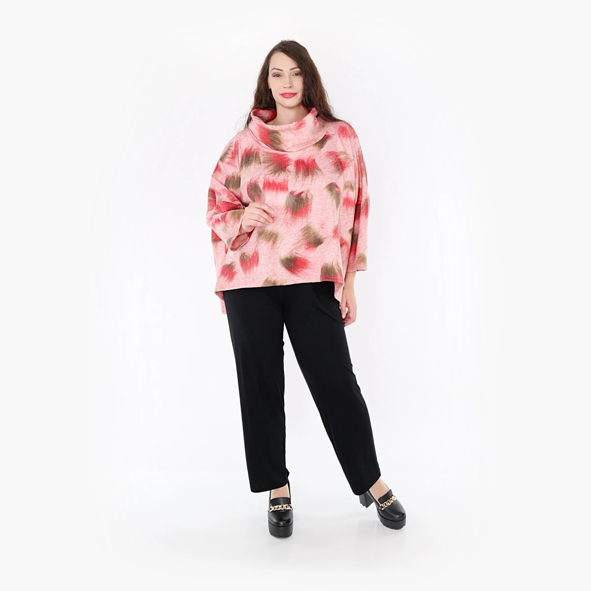  AKH Fashion Bigshirt in kastiger Form, aus Materialmix, 1351.03019, Pink-Grün, Schick