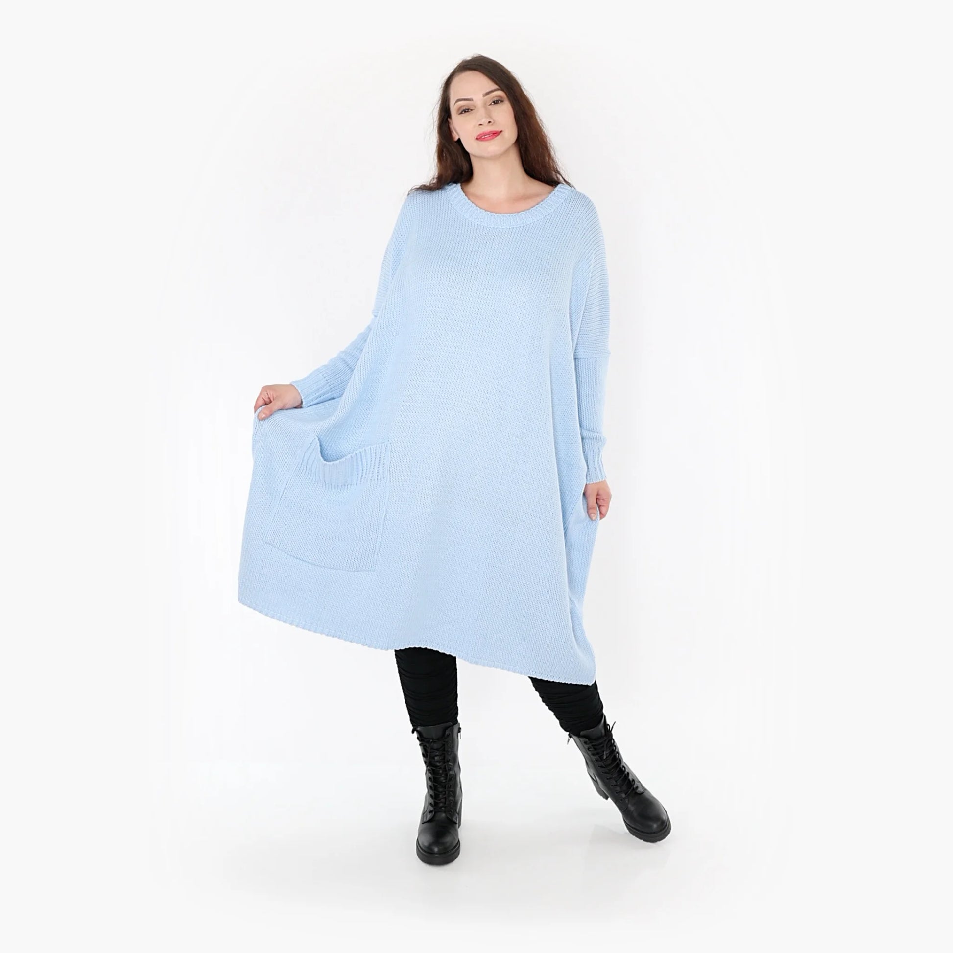  Kleid von AKH Fashion aus Materialmix in gerader Form, 1352.02109, Hellblau, Ausgefallen