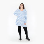  AKH Fashion Shirt in Glocken-Form, aus Materialmix, 1353.01892, Blau-Weiß, Meliert