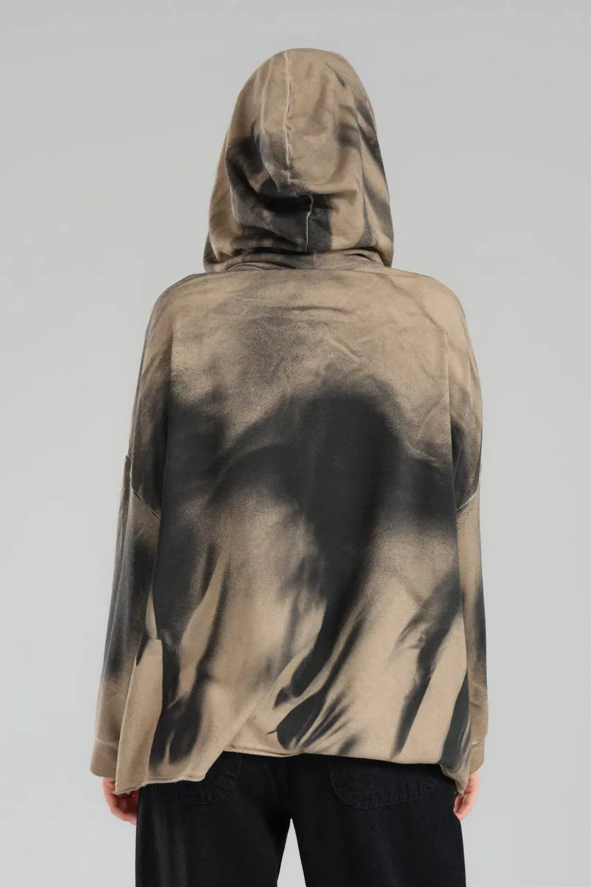  TW3 Pullover in kastiger Form, aus Baumwolle, 1047, Beige, Ausgefallen, mit Kapuze