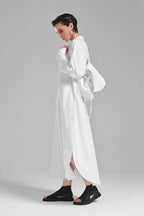  TW3 Kleid in gerundeter Form, aus Baumwolle, 1083, Weiß, Ausgefallen, mit Rucksack
