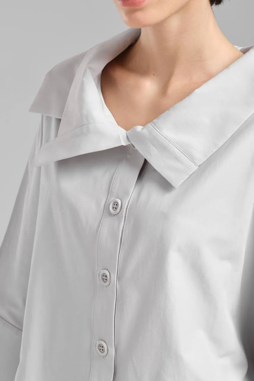  Stylische TW3 Bluse in gerundeter Form, aus Baumwolle, 1121, Grau, Schick, Modern, Ausgefallen