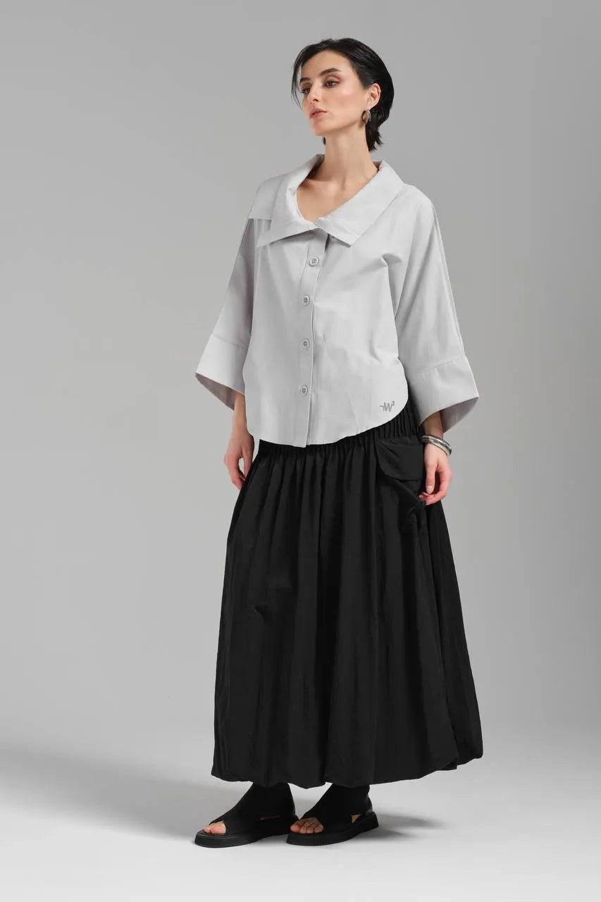  Stylische TW3 Bluse in gerundeter Form, aus Baumwolle, 1121, Grau, Schick, Modern, Ausgefallen