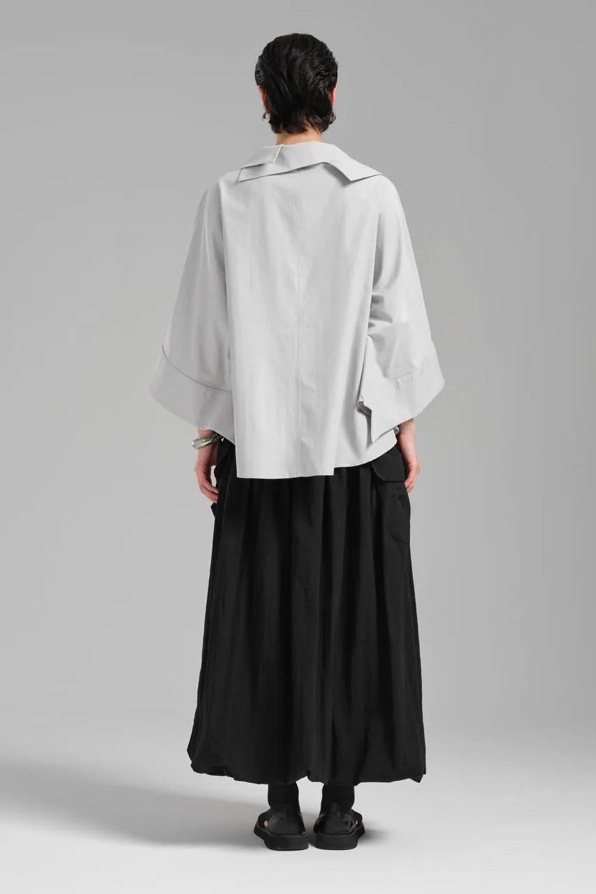  Stylische TW3 Bluse in gerundeter Form, aus Baumwolle, 1121, Grau, Schick, Modern, Ausgefallen