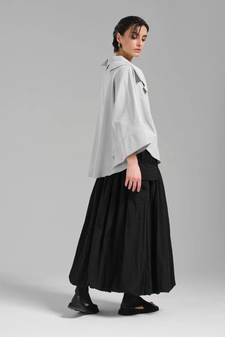  Stylische TW3 Bluse in gerundeter Form, aus Baumwolle, 1121, Grau, Schick, Modern, Ausgefallen