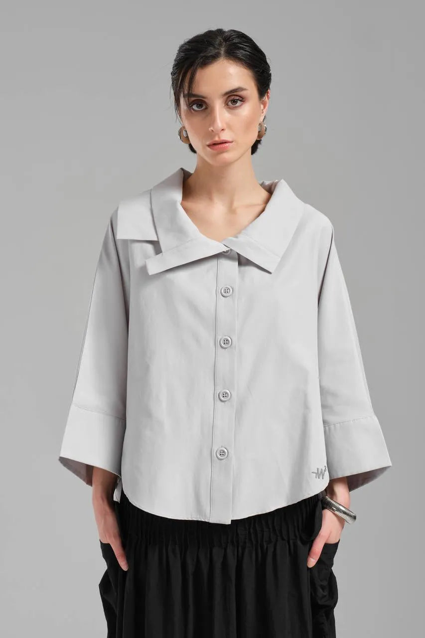  Stylische TW3 Bluse in gerundeter Form, aus Baumwolle, 1121, Grau, Schick, Modern, Ausgefallen