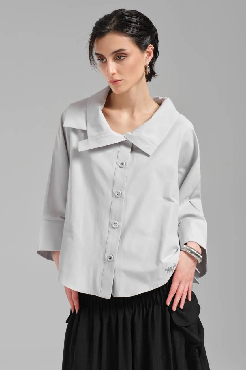  Stylische TW3 Bluse in gerundeter Form, aus Baumwolle, 1121, Grau, Schick, Modern, Ausgefallen