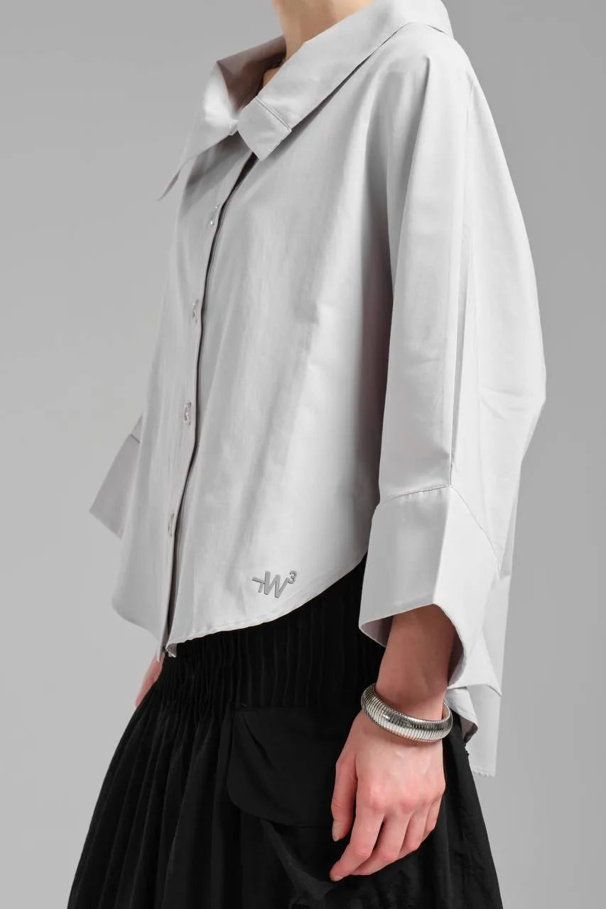  Stylische TW3 Bluse in gerundeter Form, aus Baumwolle, 1121, Grau, Schick, Modern, Ausgefallen
