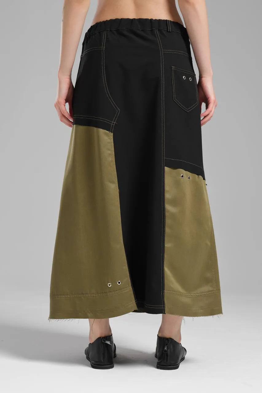  A-Form Rock von TW3 aus Polyamid, 1184, Khaki/Schwarz, Schick, Modern, Ausgefallen