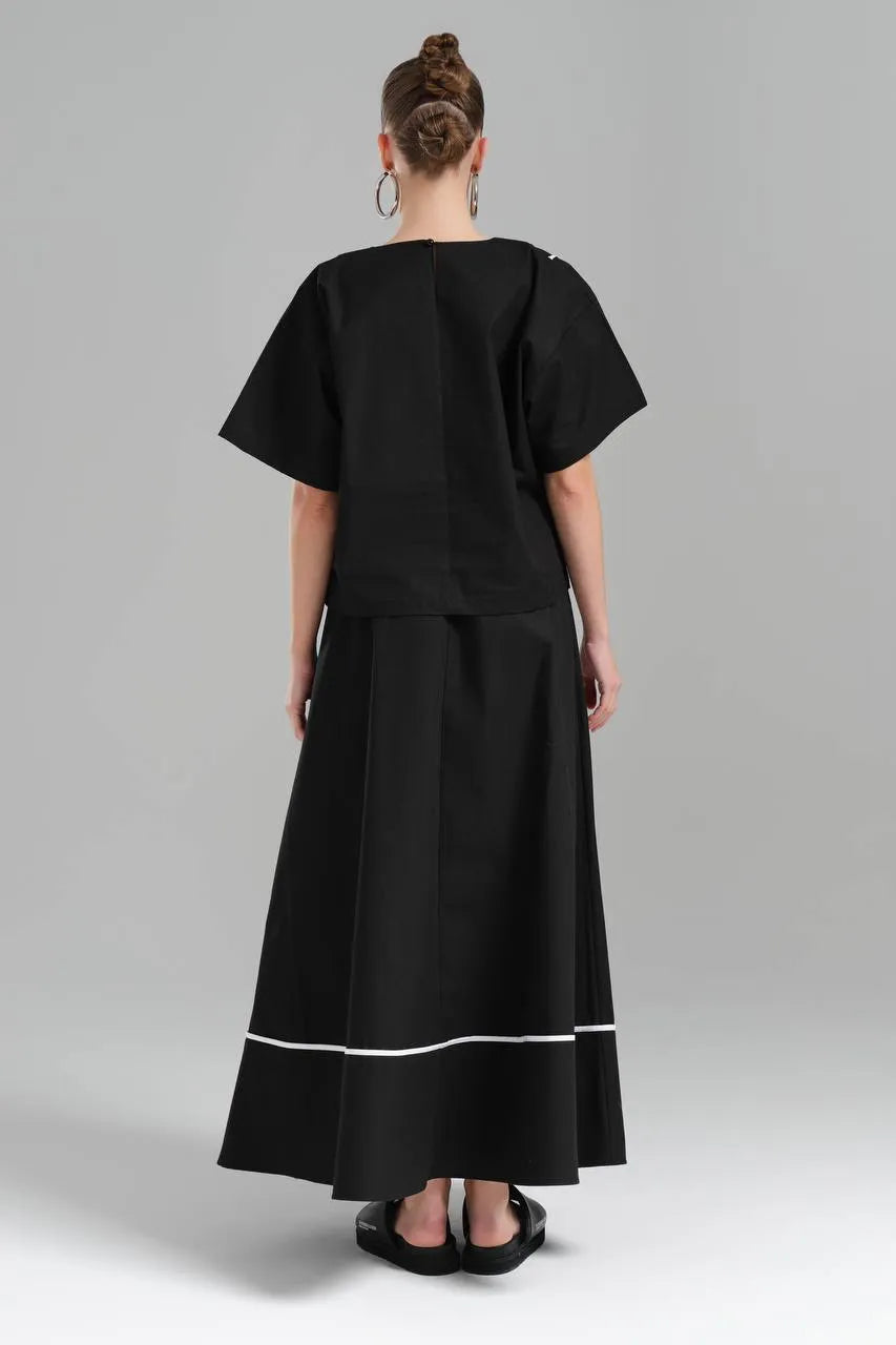  TW3 Bluse in kastiger Form, aus Baumwolle, 1226, Schwarz, Streifen, Schick, Ausgefallen