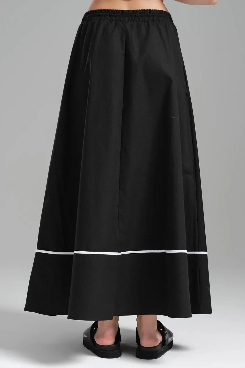  A-Form Rock von TW3 aus Baumwolle, 1224, Schwarz, Streifen, Schick, Modern, Ausgefallen